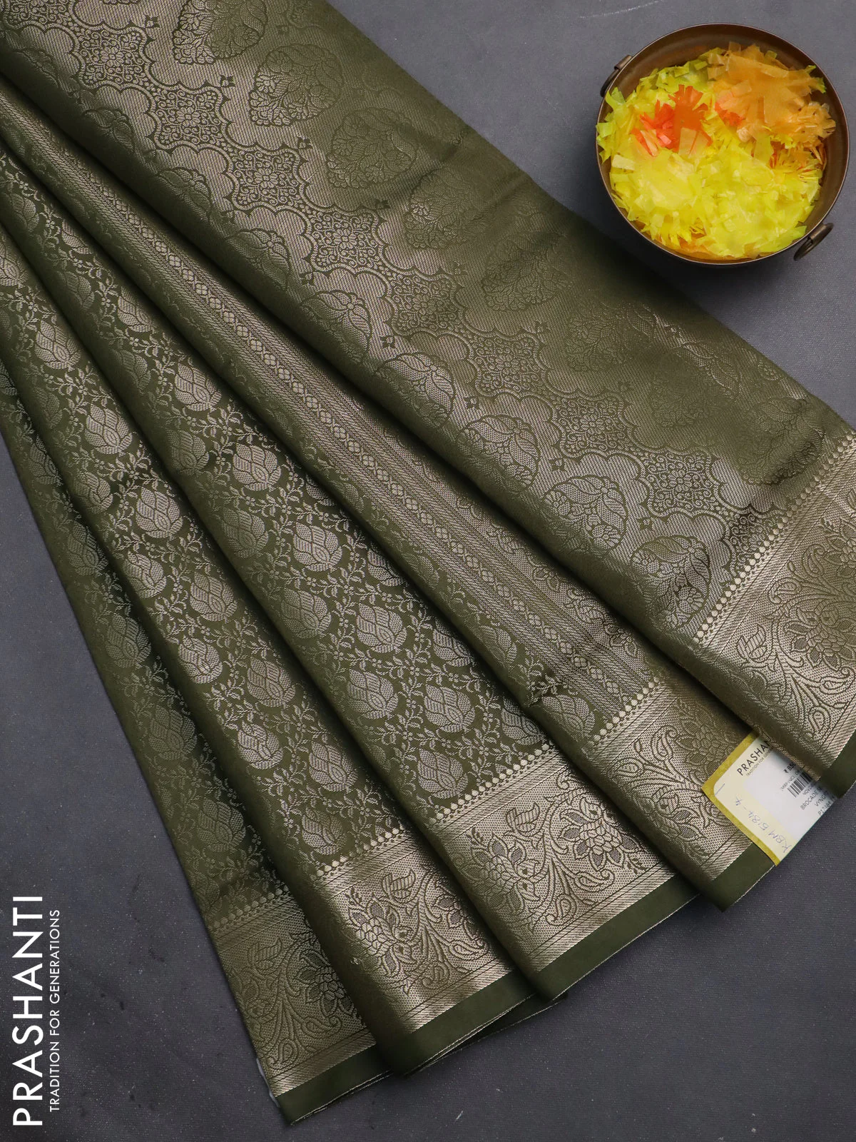 Semi soft silk saree sap green with allover zari woven brocade weaves -Without blouse