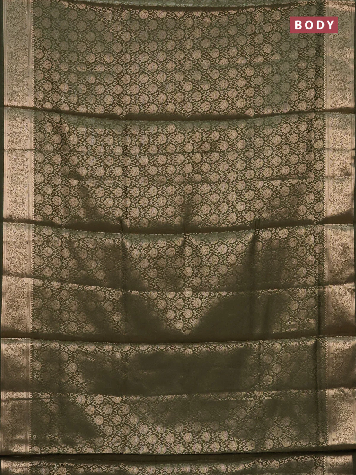 Semi soft silk saree sap green with allover zari woven brocade weaves -Without blouse - Image 2
