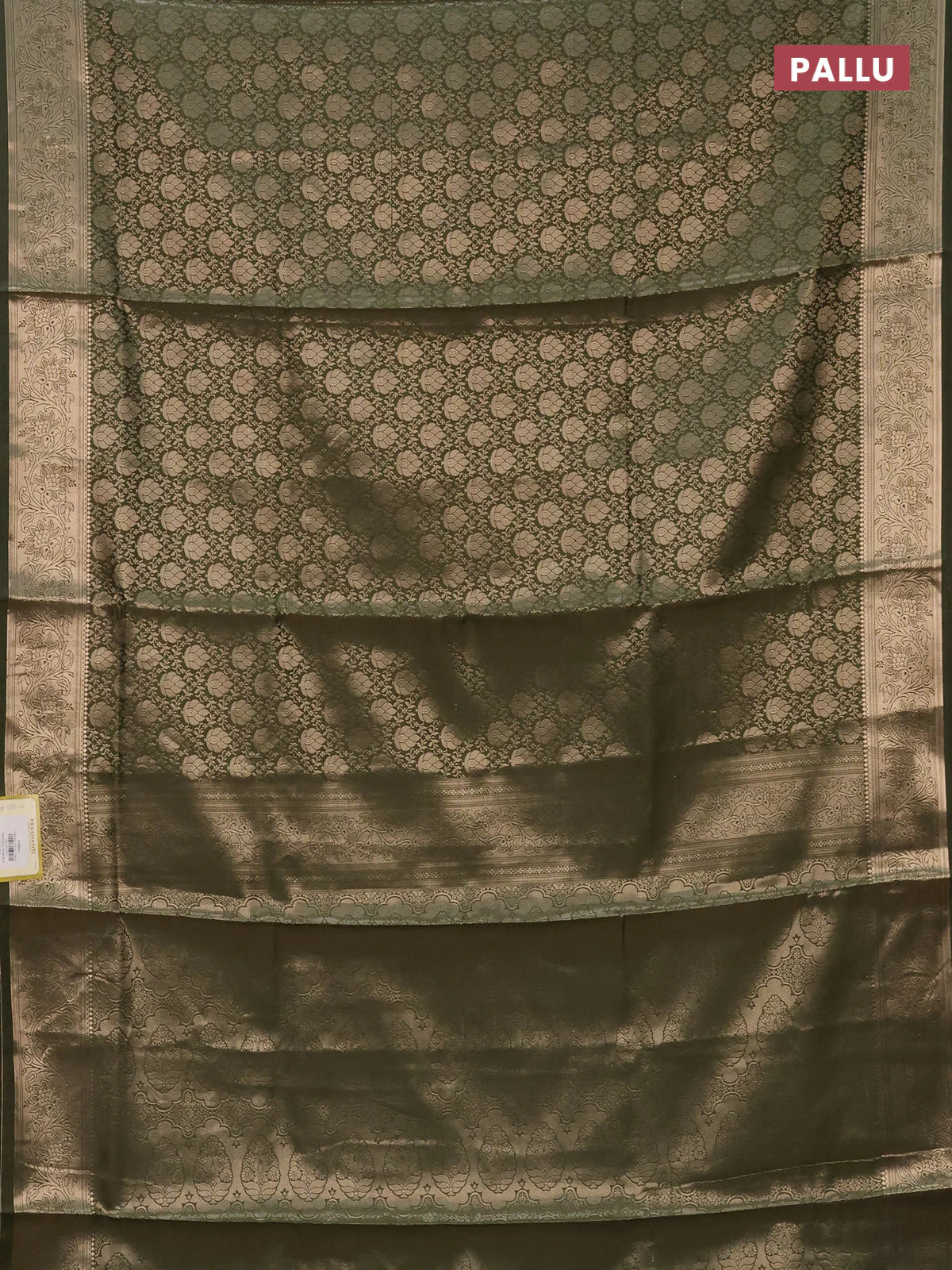 Semi soft silk saree sap green with allover zari woven brocade weaves -Without blouse - Image 3