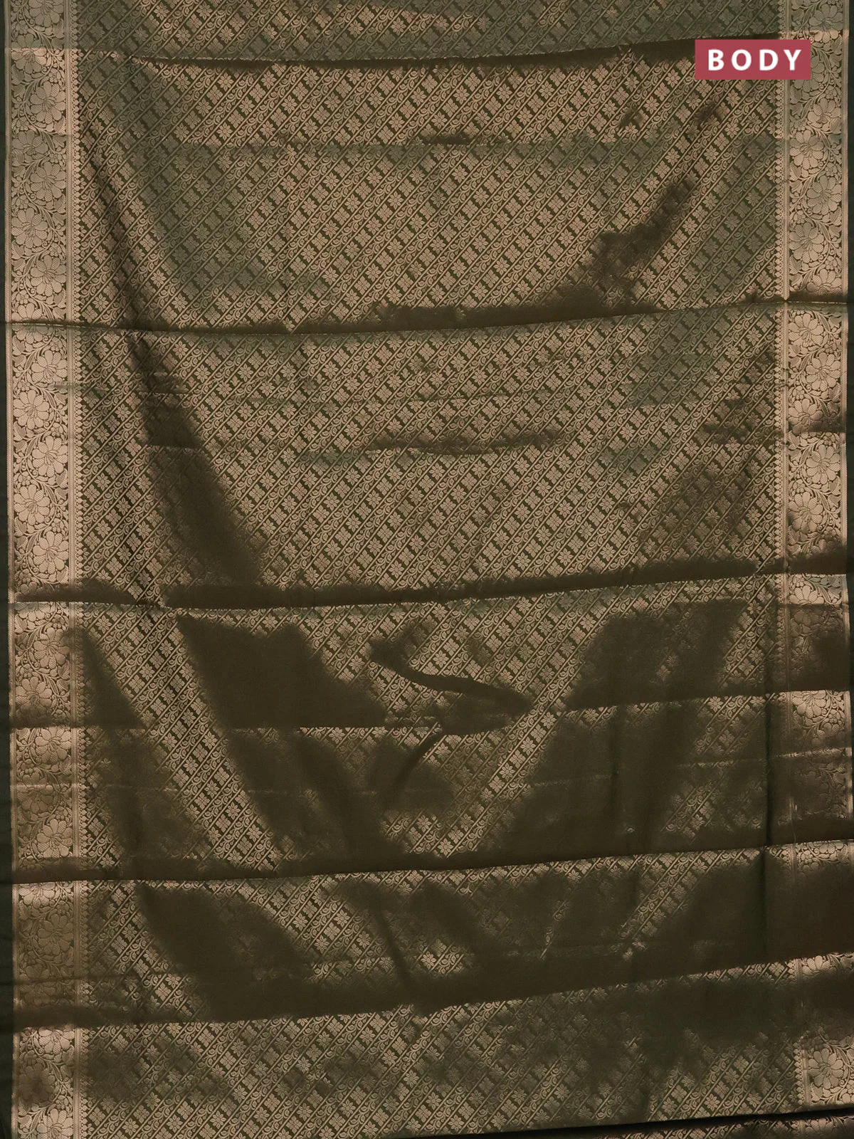 Semi soft silk saree sap green with allover zari woven brocade weaves -Without blouse - Image 2