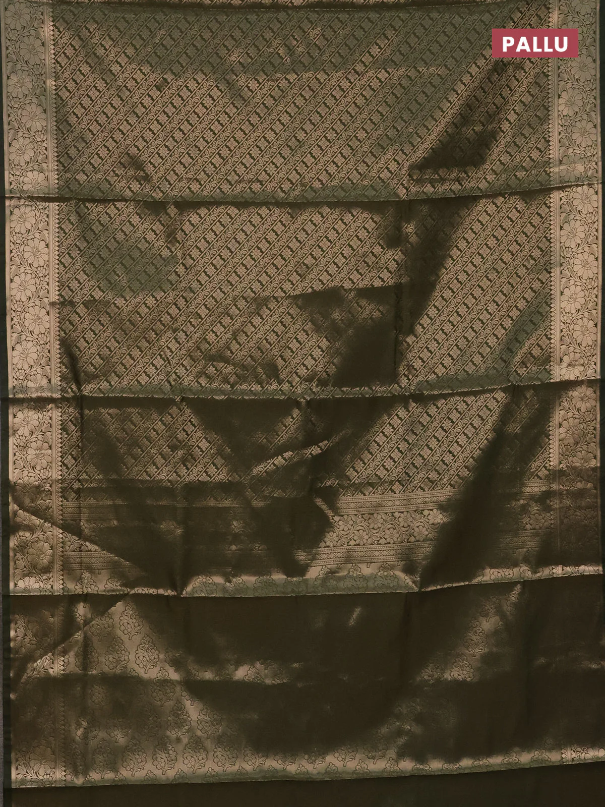 Semi soft silk saree sap green with allover zari woven brocade weaves -Without blouse - Image 3