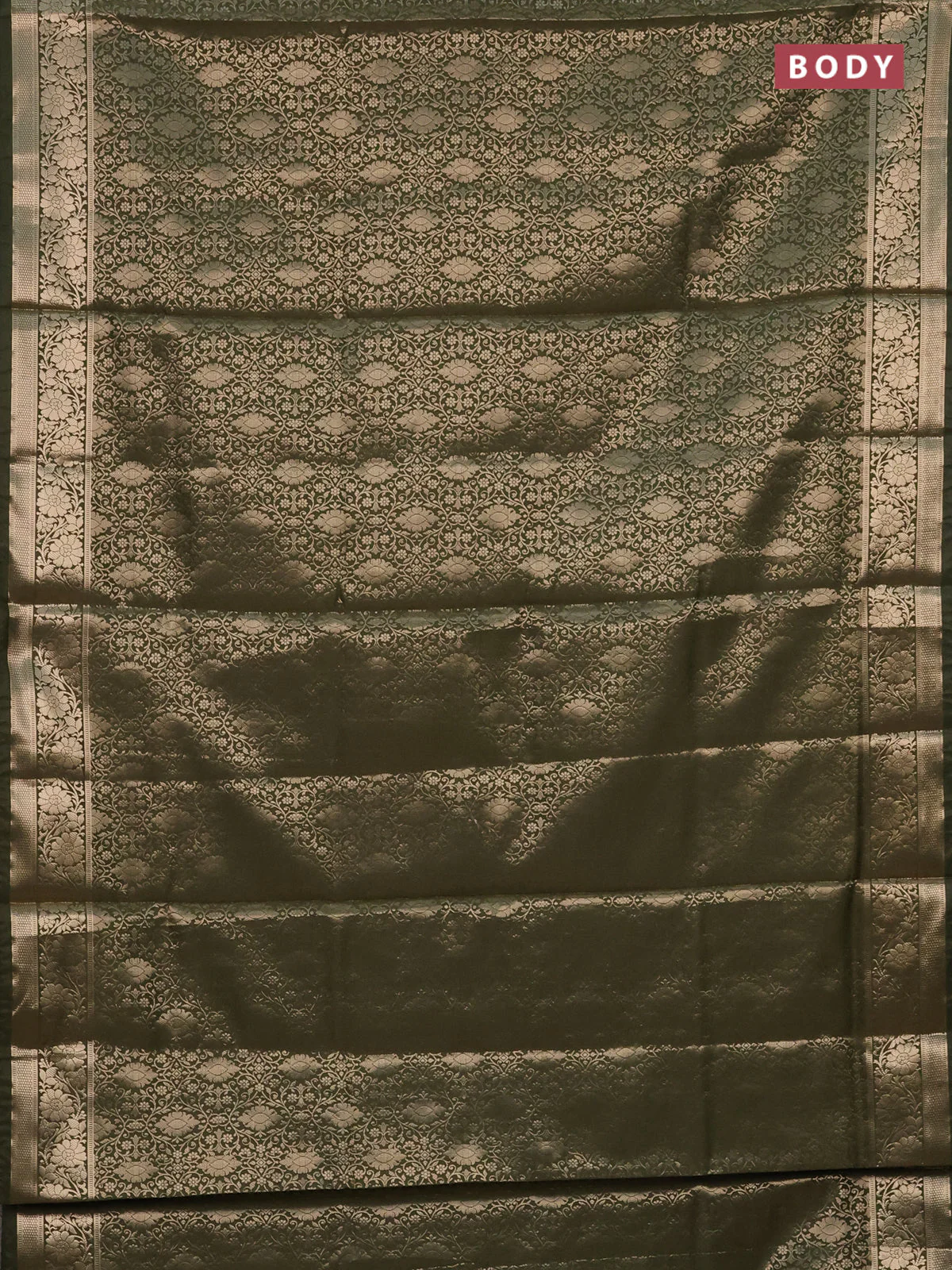 Semi soft silk saree sap green with allover zari woven brocade weaves -Without blouse - Image 2