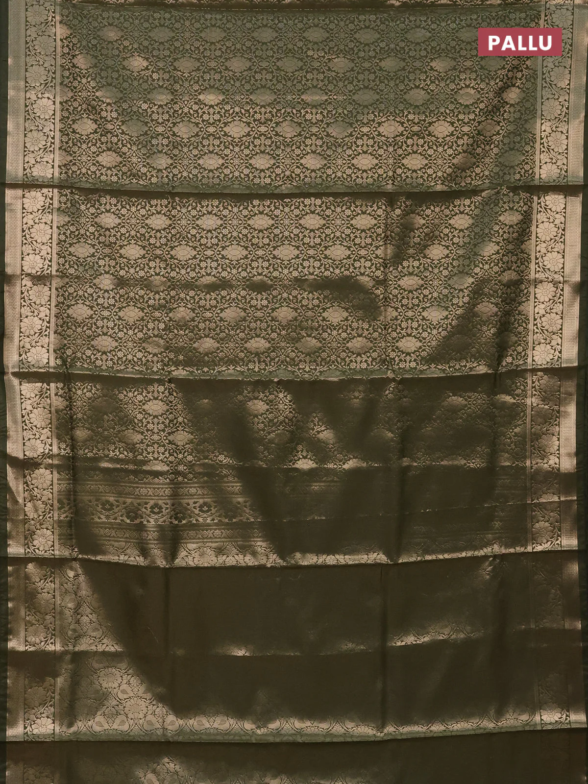 Semi soft silk saree sap green with allover zari woven brocade weaves -Without blouse - Image 3