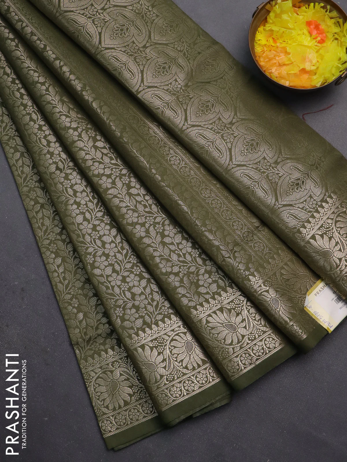 Semi soft silk saree sap green with allover zari woven brocade weaves -Without blouse