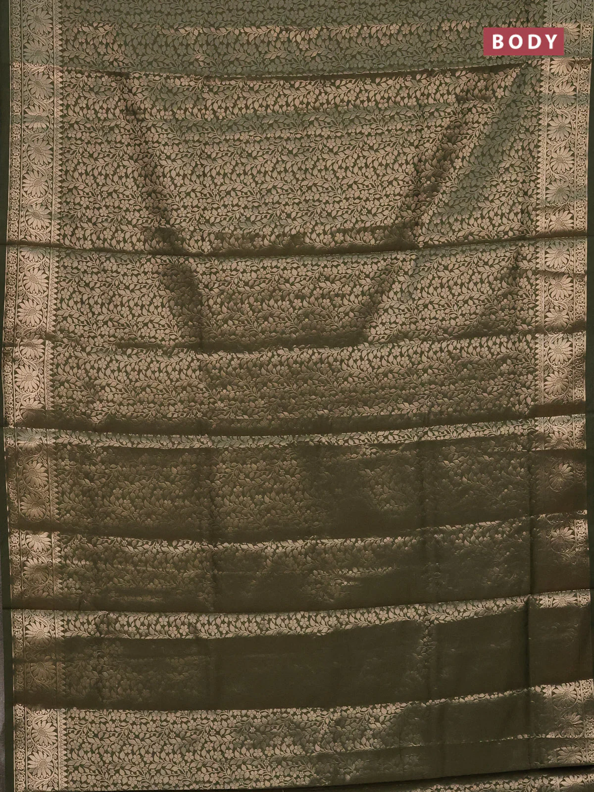 Semi soft silk saree sap green with allover zari woven brocade weaves -Without blouse - Image 2