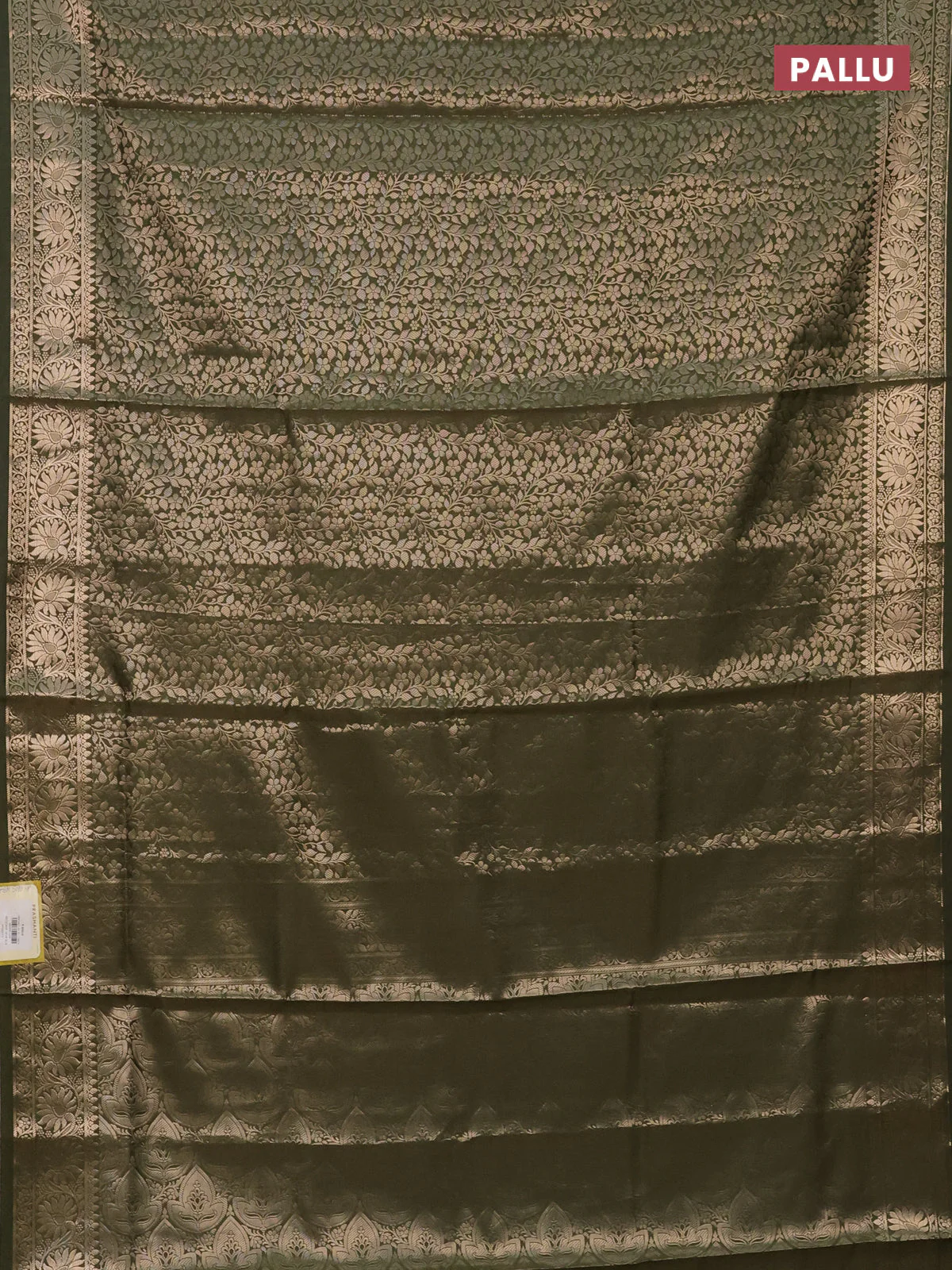 Semi soft silk saree sap green with allover zari woven brocade weaves -Without blouse - Image 3
