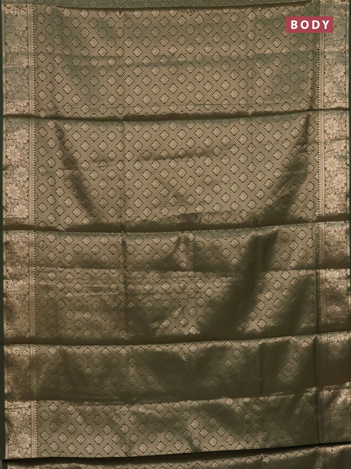 Semi soft silk saree sap green with allover zari woven brocade weaves -Without blouse - Image 2