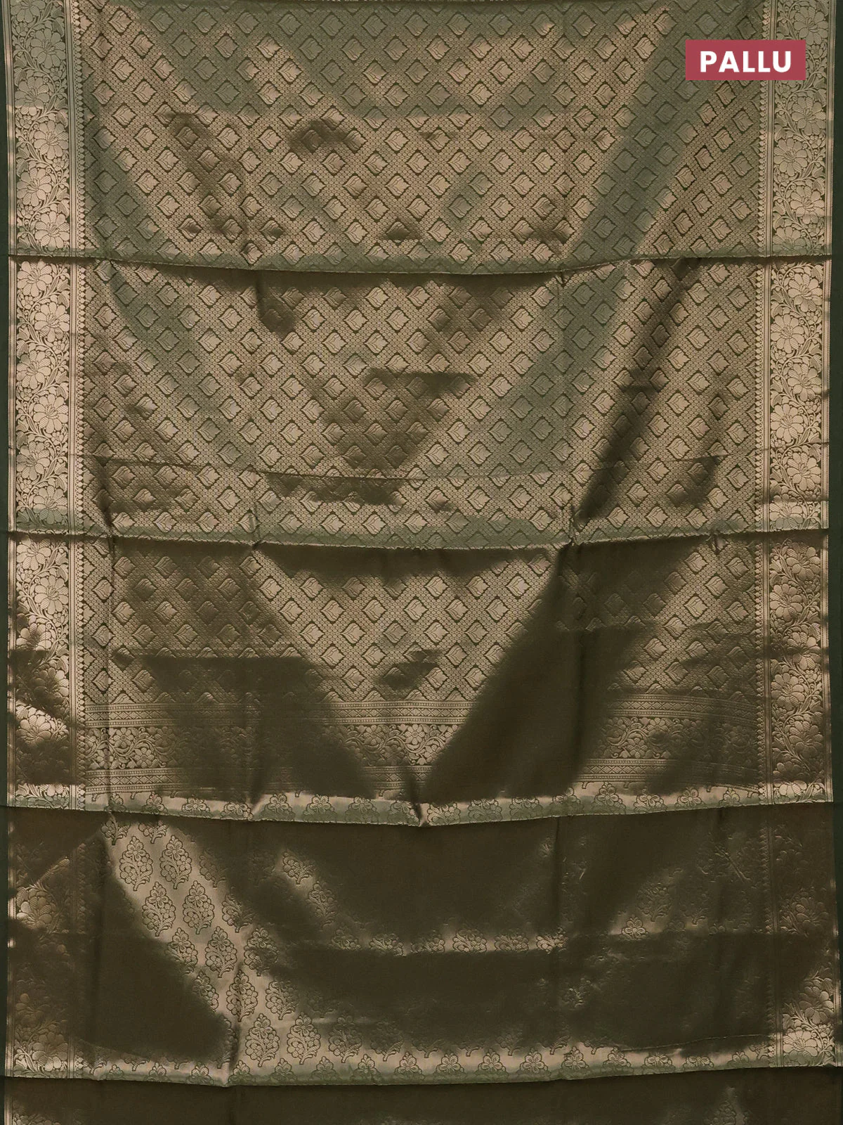 Semi soft silk saree sap green with allover zari woven brocade weaves -Without blouse - Image 3