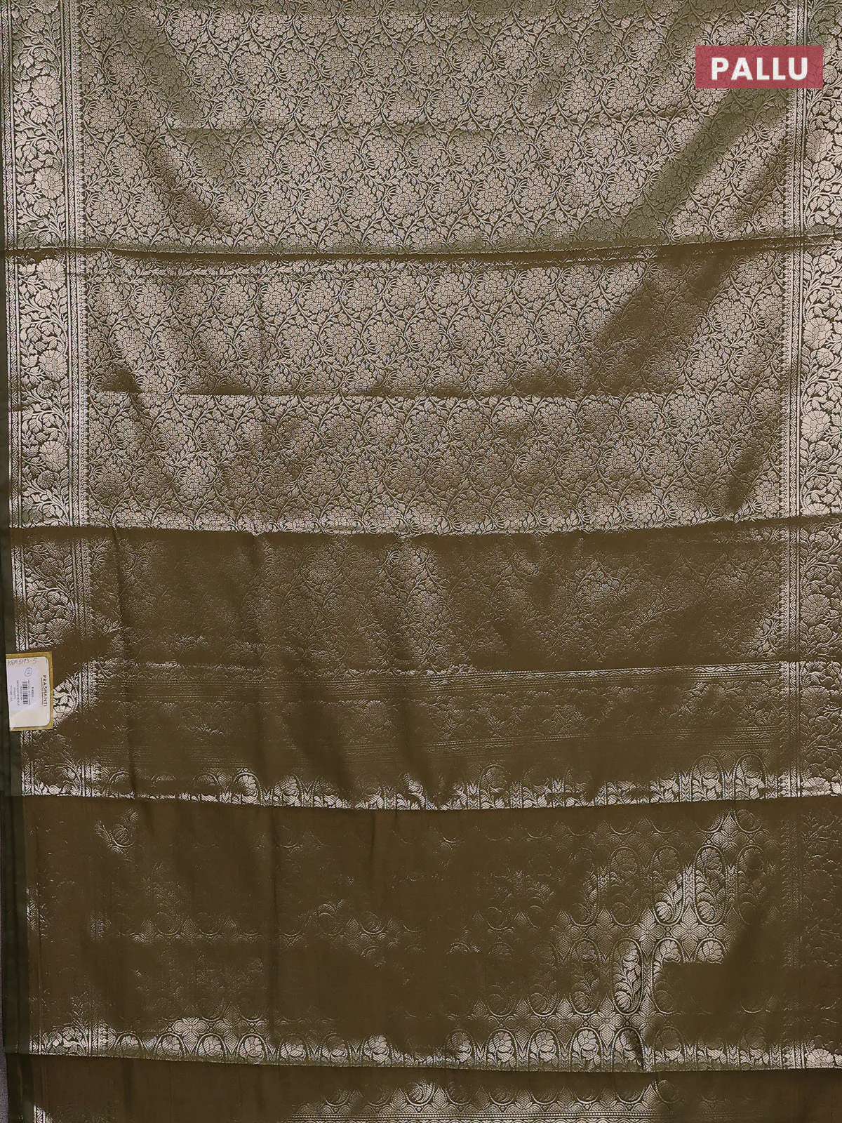 Semi soft silk saree sap green with allover zari woven brocade weaves -Without blouse - Image 3