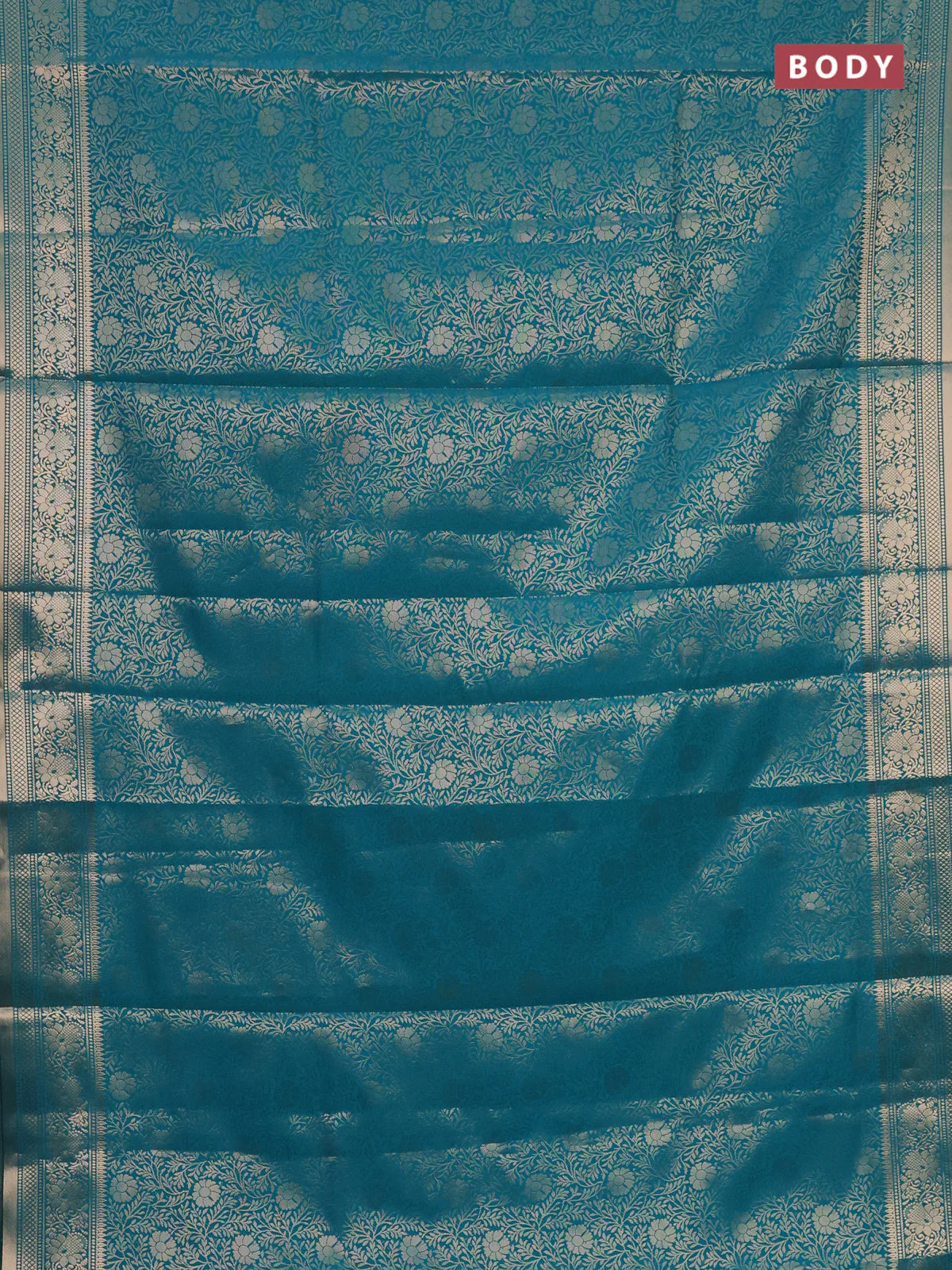 Semi soft silk saree teal blue with allover zari woven brocade weaves -Without blouse - Image 2