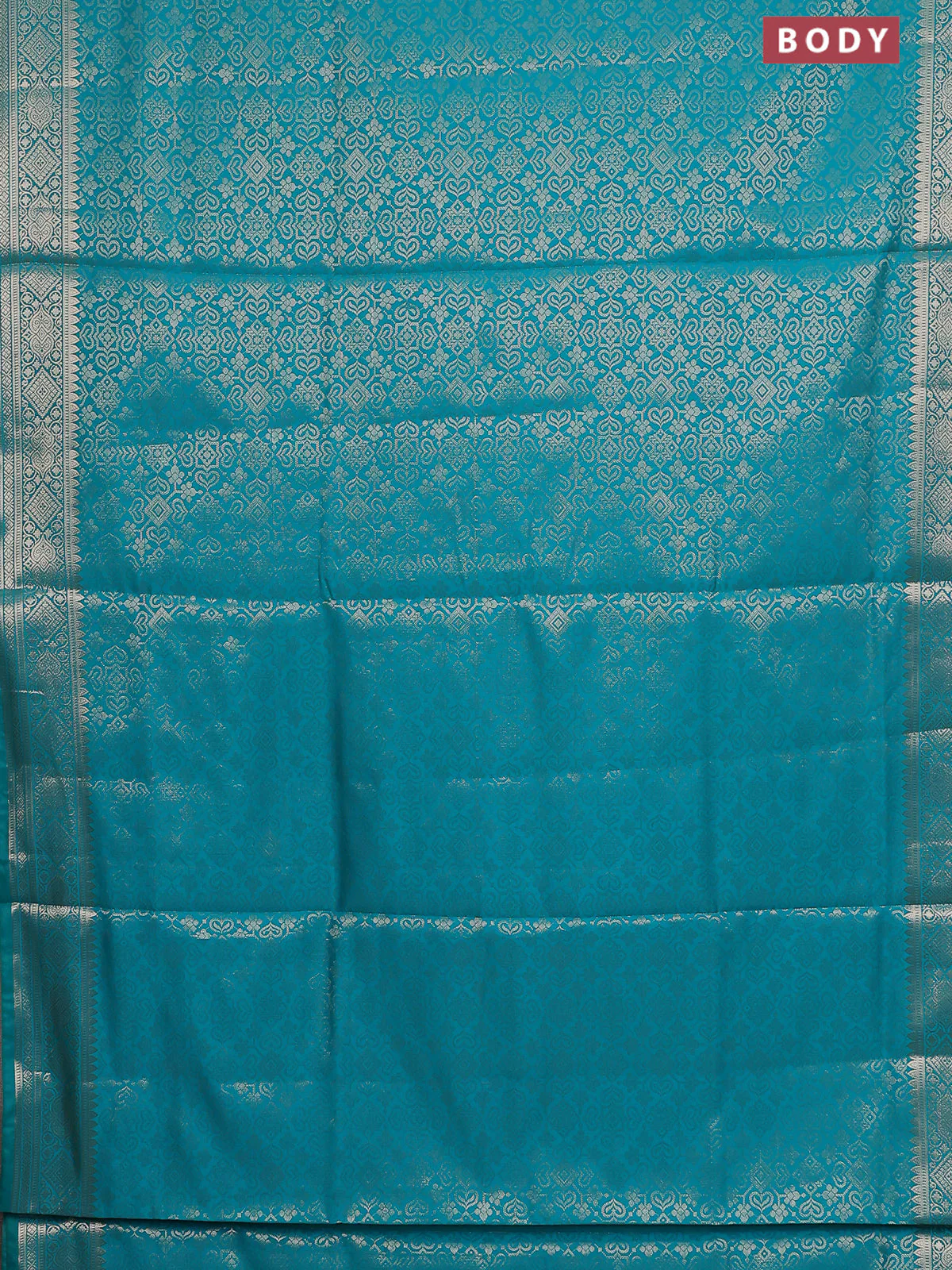 Semi soft silk saree teal blue with allover zari woven brocade weaves -Without blouse - Image 2