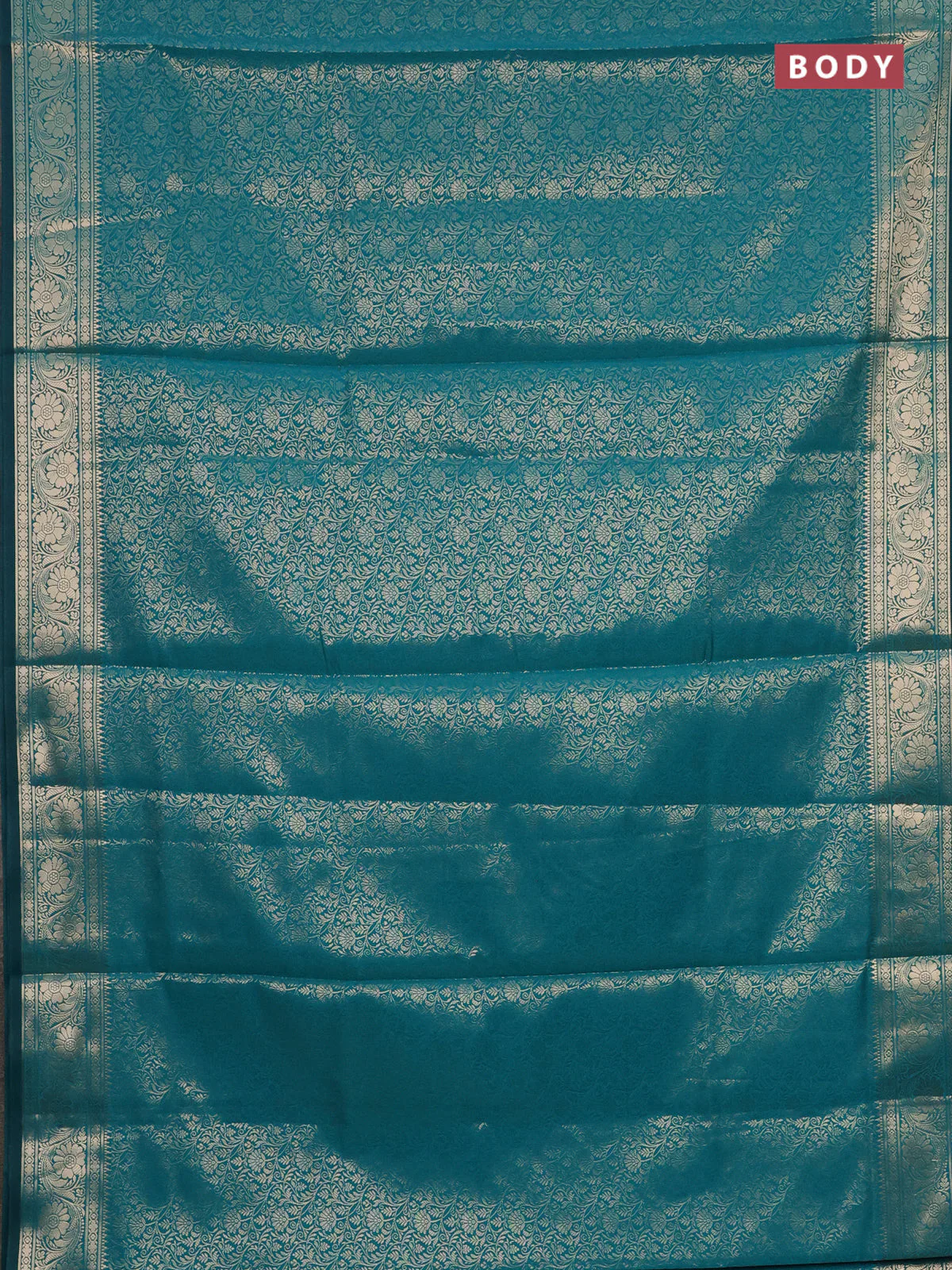 Semi soft silk saree teal blue with allover zari woven brocade weaves -Without blouse - Image 2