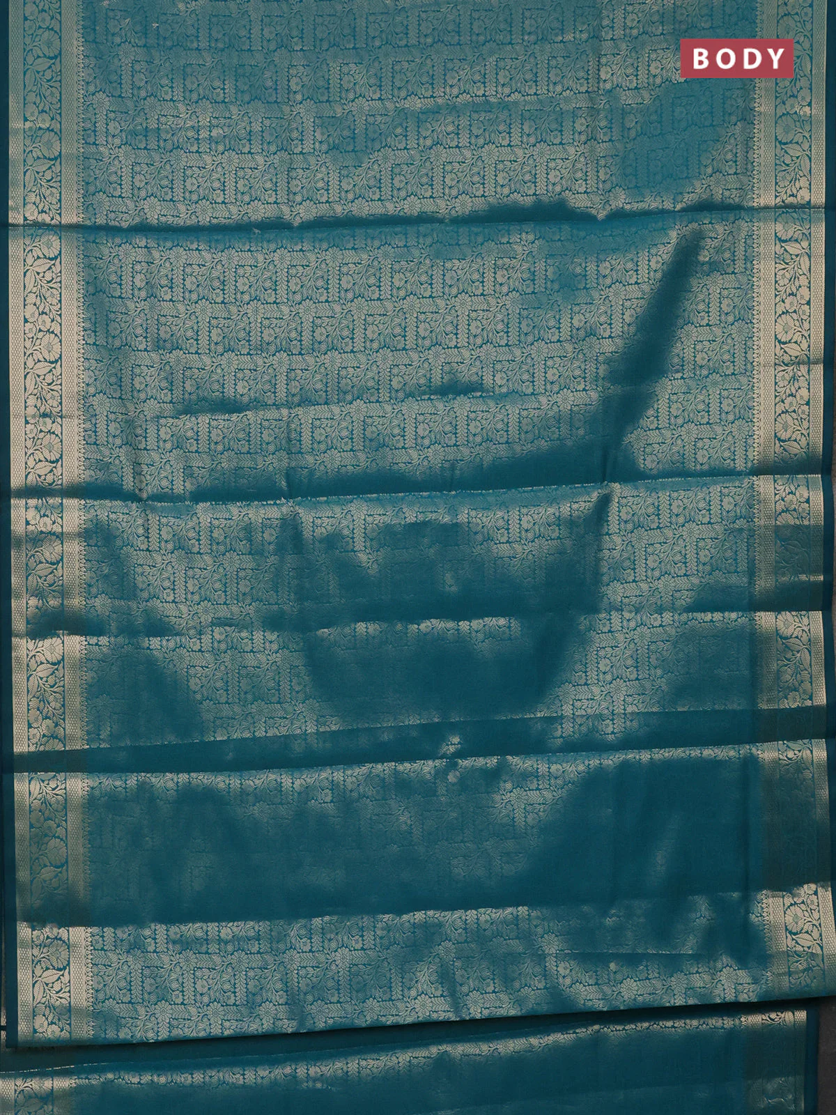 Semi soft silk saree teal blue with allover zari woven brocade weaves -Without blouse - Image 2