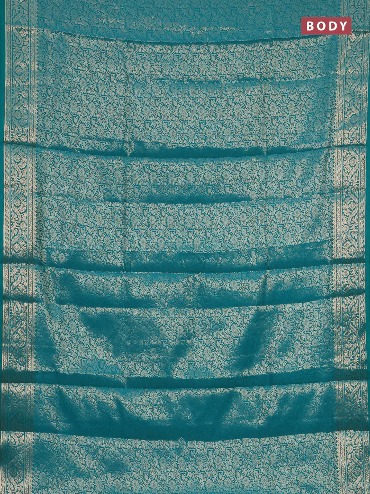 Semi soft silk saree teal blue with allover zari woven brocade weaves -Without blouse - Image 2