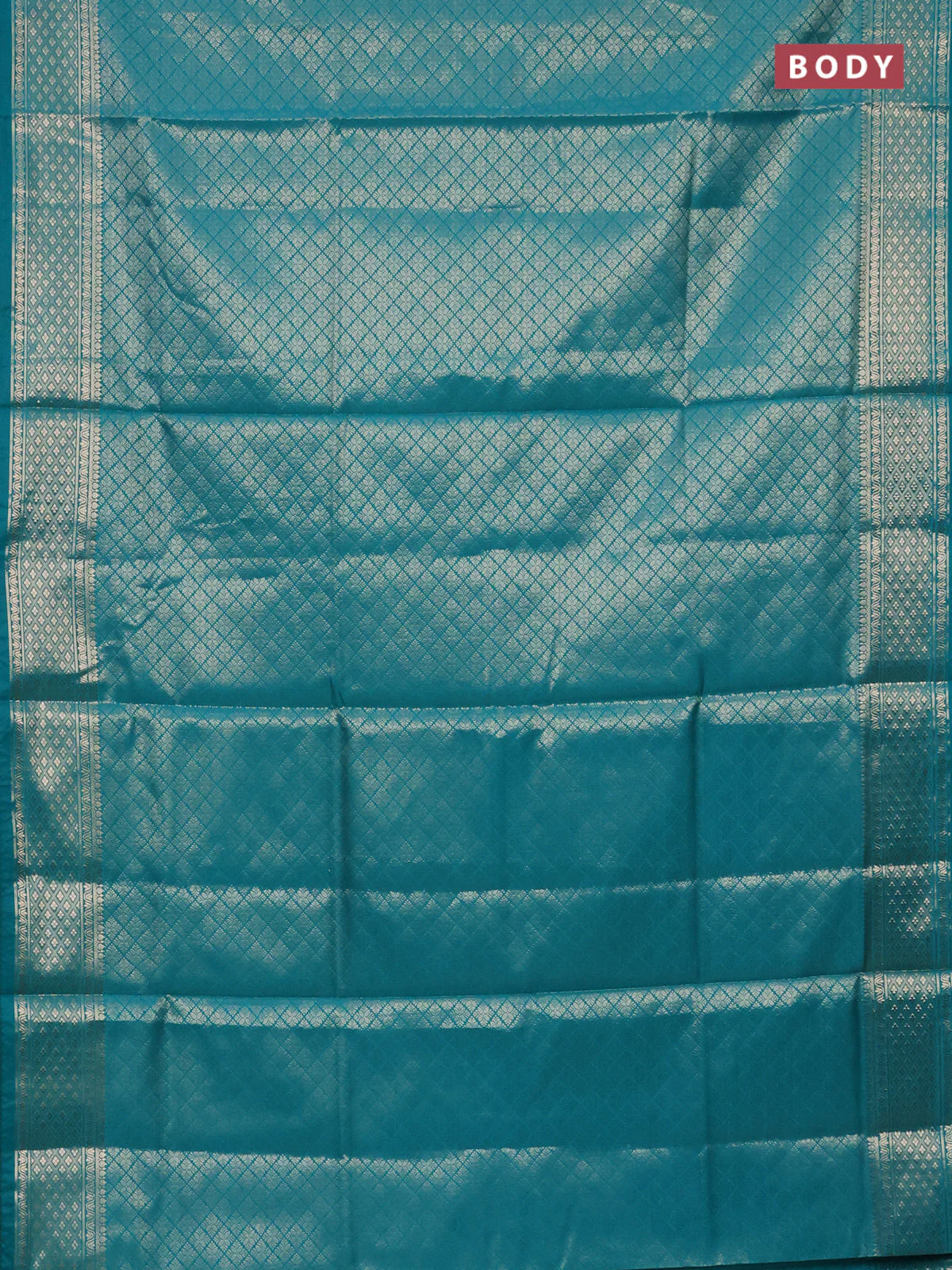Semi soft silk saree teal blue with allover zari woven brocade weaves -Without blouse - Image 2
