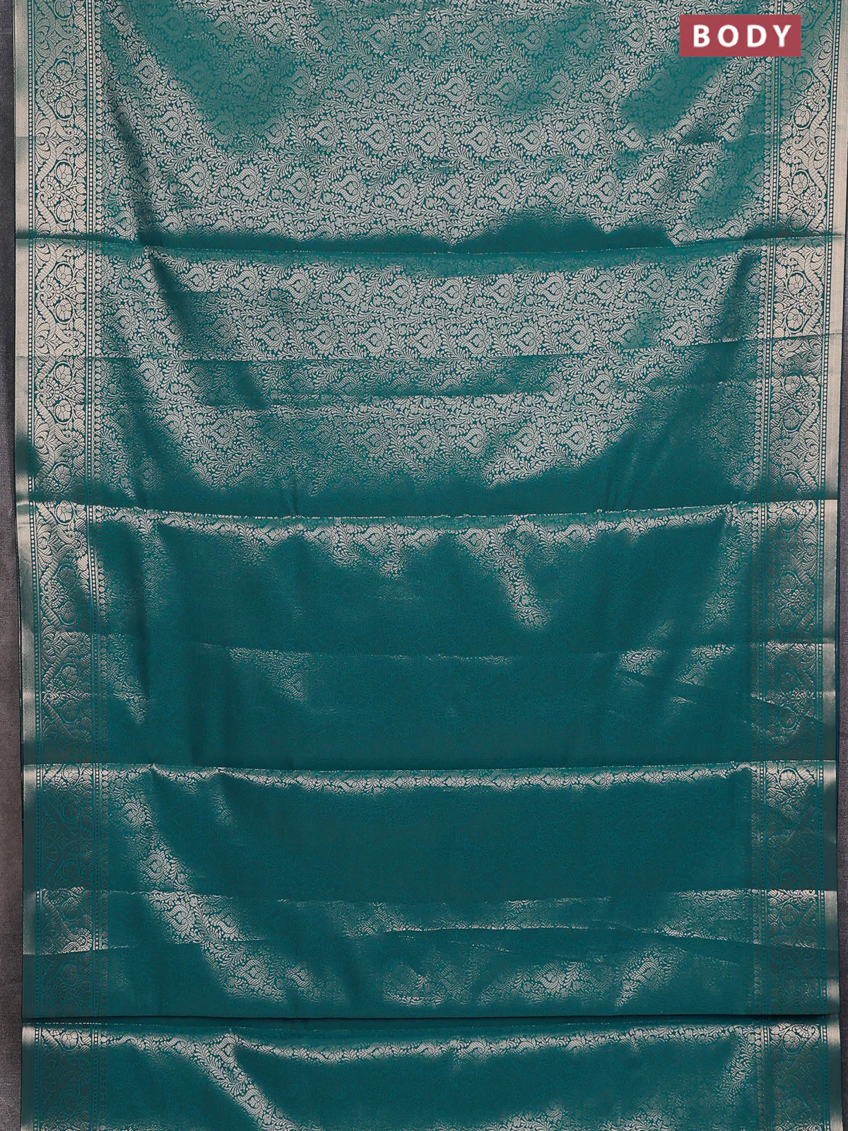 Semi soft silk saree teal blue with allover zari woven brocade weaves -Without blouse - Image 2
