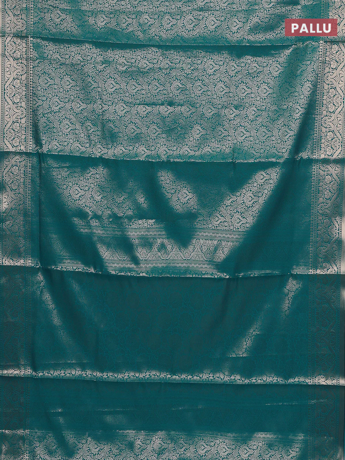 Semi soft silk saree teal blue with allover zari woven brocade weaves -Without blouse - Image 3