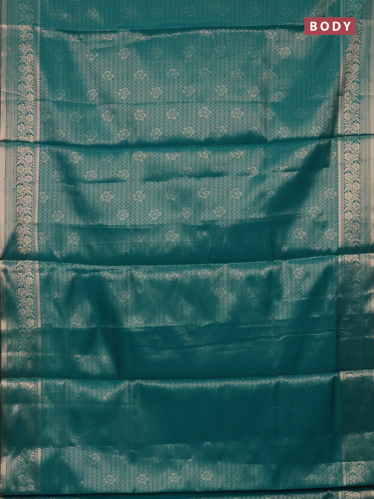 Semi soft silk saree teal blue with allover zari woven brocade weaves -Without blouse - Image 2