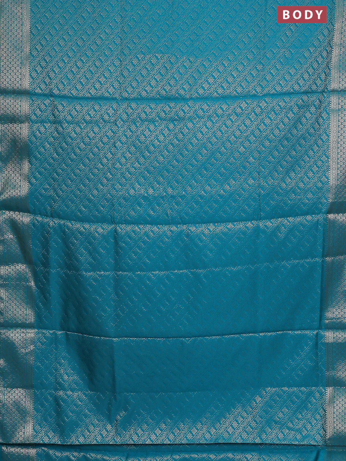 Semi soft silk saree teal blue with allover zari woven brocade weaves -Without blouse - Image 2