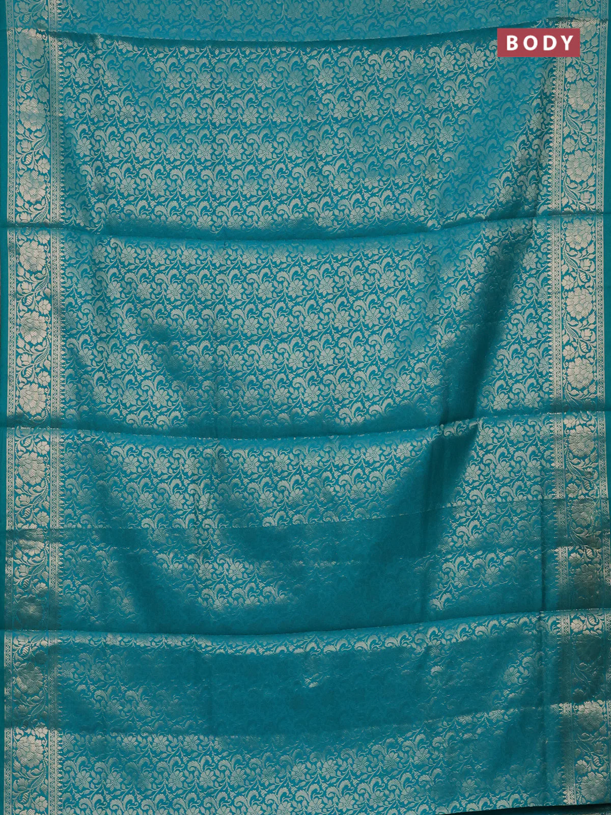 Semi soft silk saree teal blue with allover zari woven brocade weaves -Without blouse - Image 2