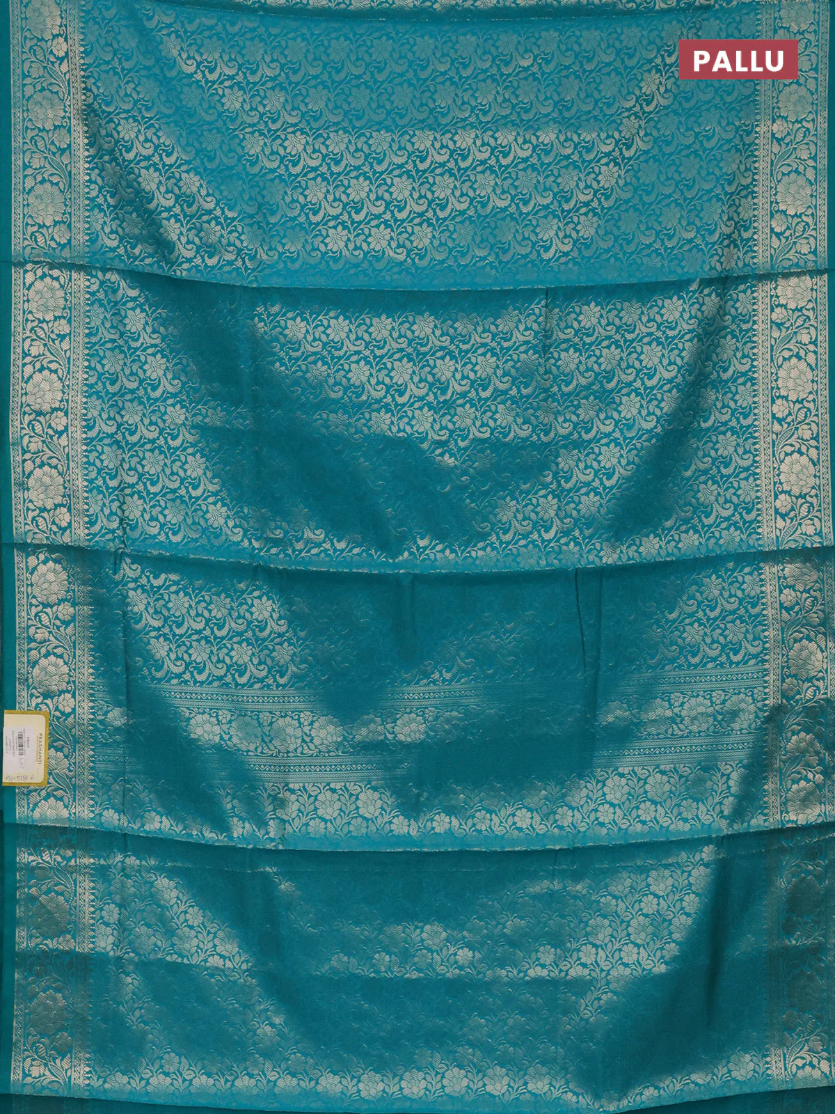 Semi soft silk saree teal blue with allover zari woven brocade weaves -Without blouse - Image 3
