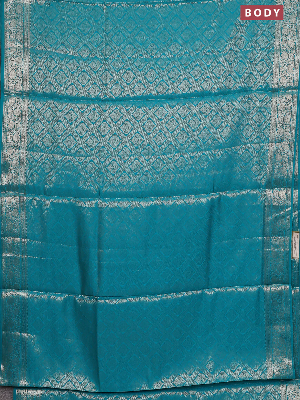Semi soft silk saree teal blue with allover zari woven brocade weaves -Without blouse - Image 2