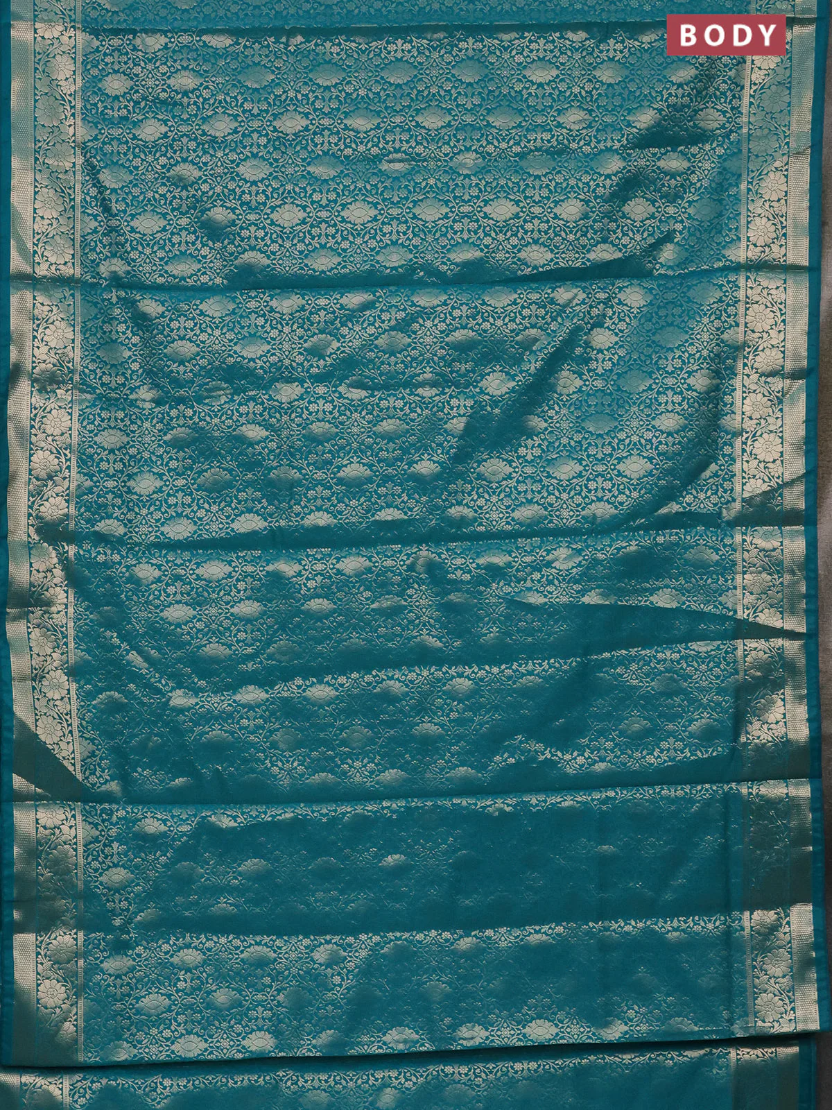Semi soft silk saree teal blue with allover zari woven brocade weaves -Without blouse - Image 2