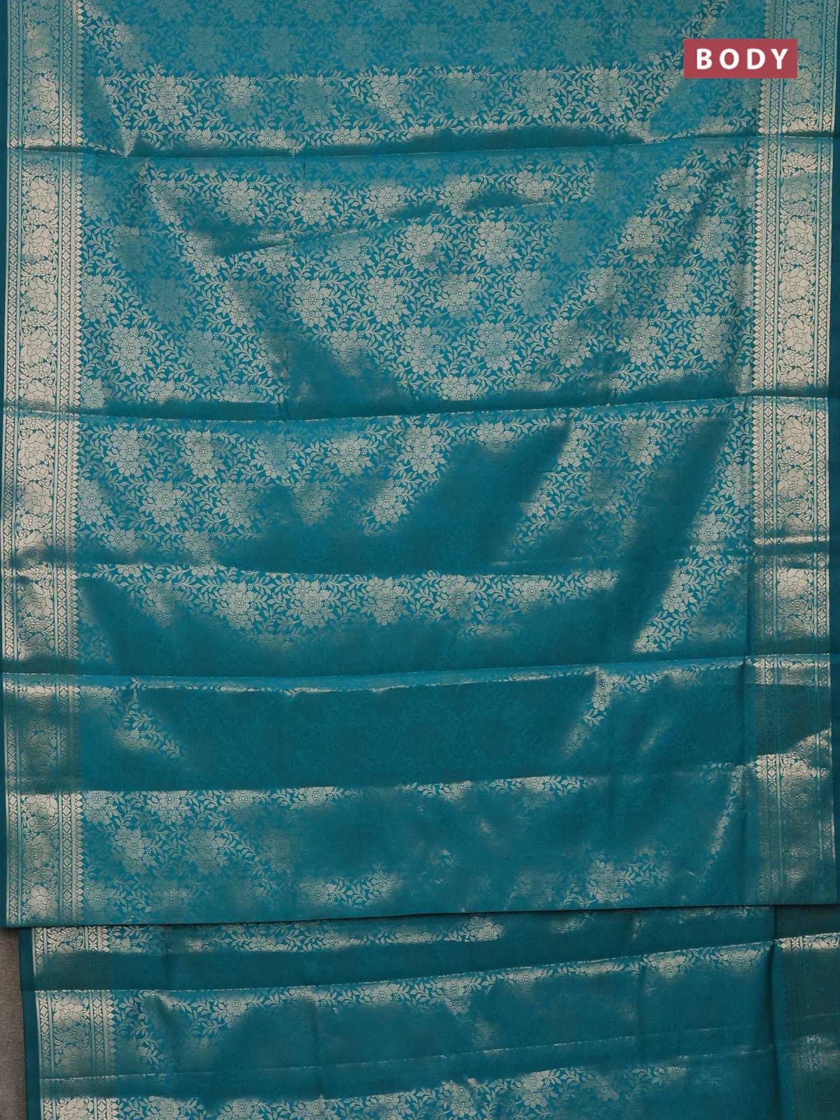 Semi soft silk saree teal blue with allover zari woven brocade weaves -Without blouse - Image 2