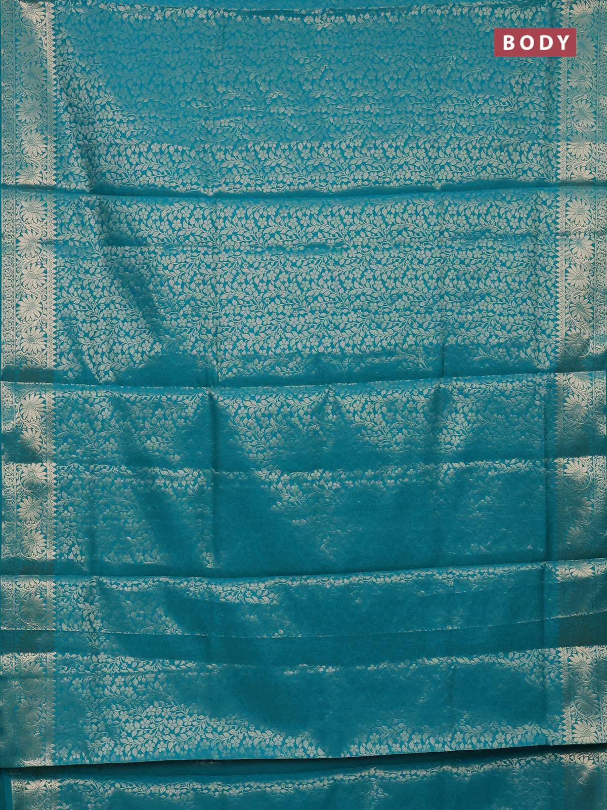 Semi soft silk saree teal blue with allover zari woven brocade weaves -Without blouse - Image 2