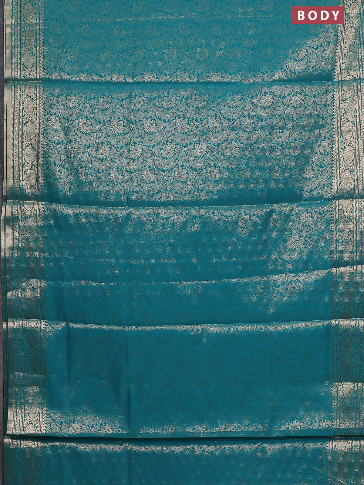 Semi soft silk saree teal blue with allover zari woven brocade weaves -Without blouse - Image 2