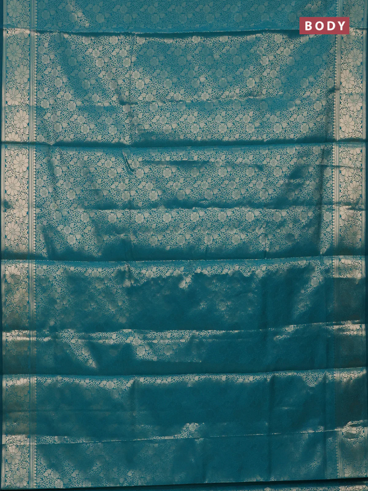 Semi soft silk saree teal green with allover zari woven brocade weaves -Without blouse - Image 2
