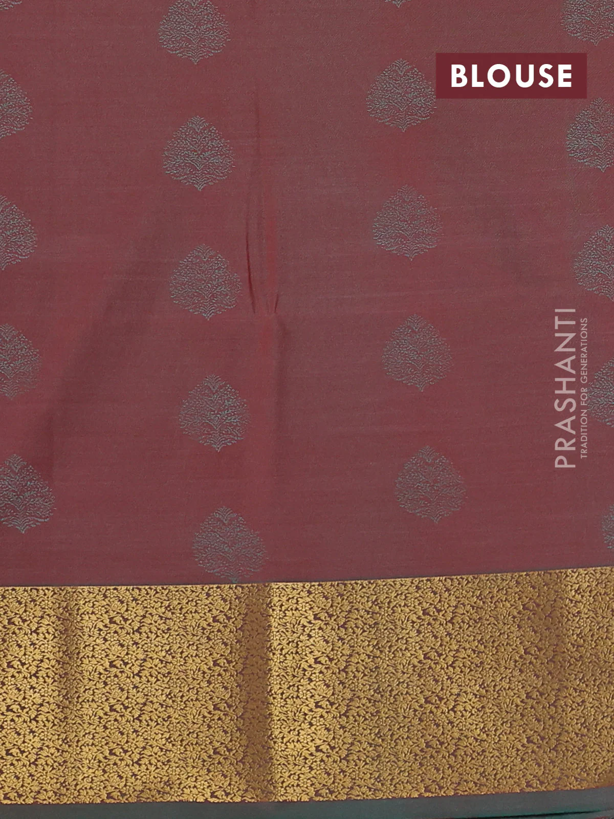 Semi soft silk saree tomato pink and teal green with allover zari weaves & buttas and zari woven border - Image 3