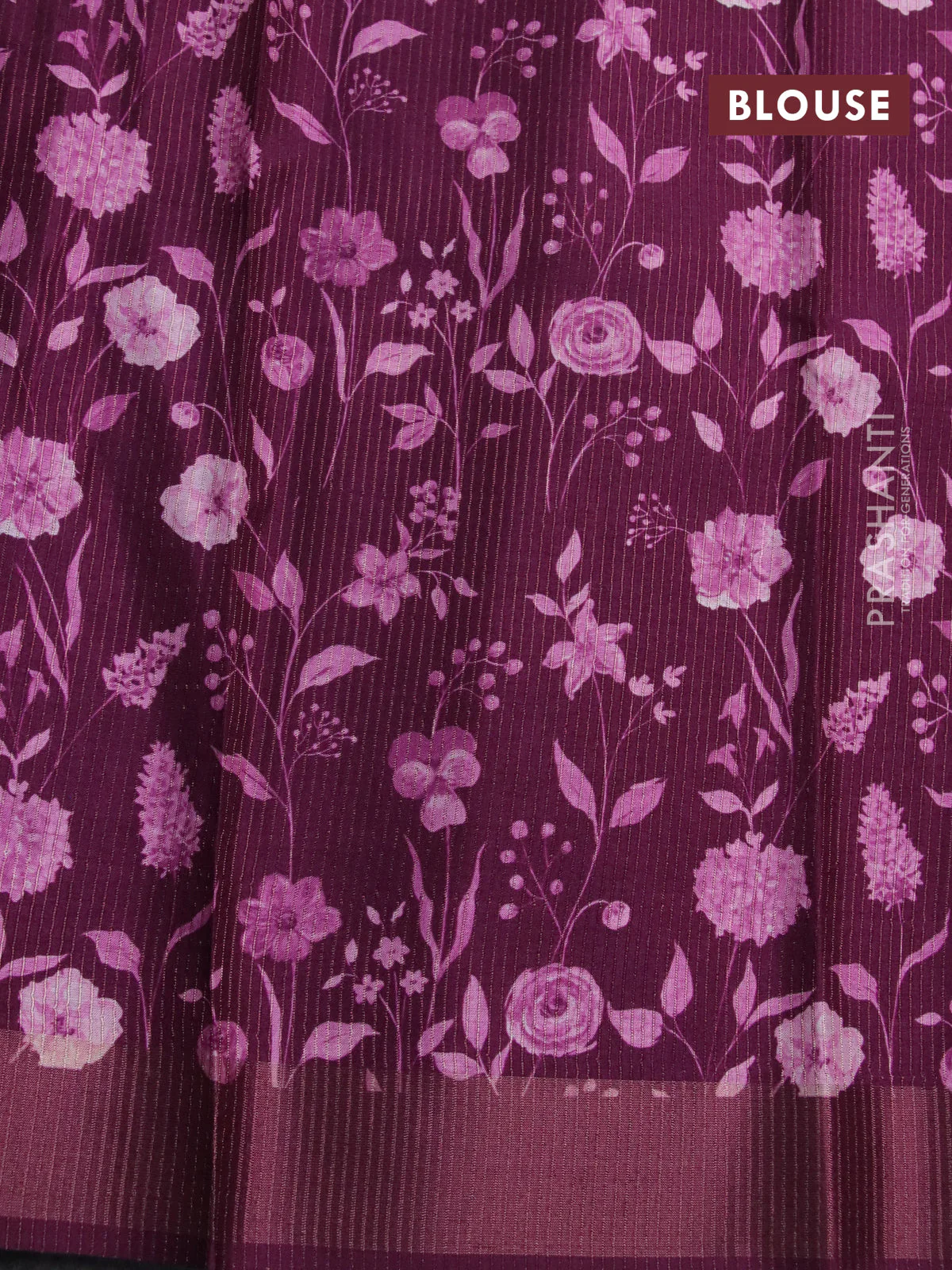 Semi tussar saree baby pink and wine shade with allover zari buttas & flotal digital prints and zari woven border - Image 10