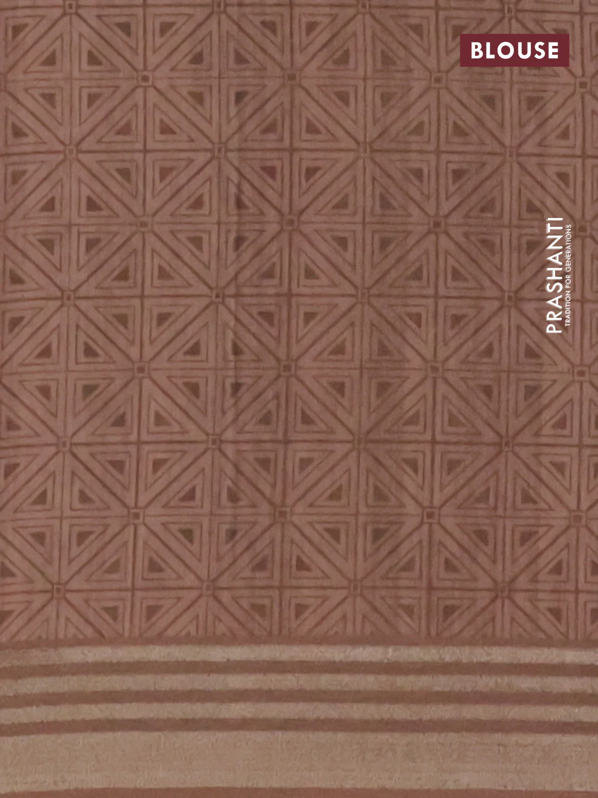 Semi tussar saree beige and brown with allover geometric prints and zari woven border - Image 4