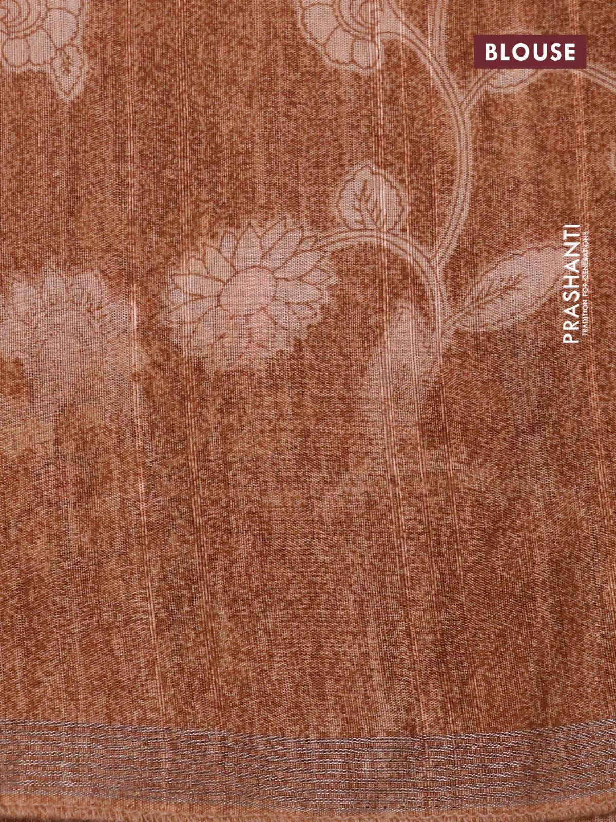 Semi tussar saree beige and brown with plain body and kalamkari printed pallu - Image 4