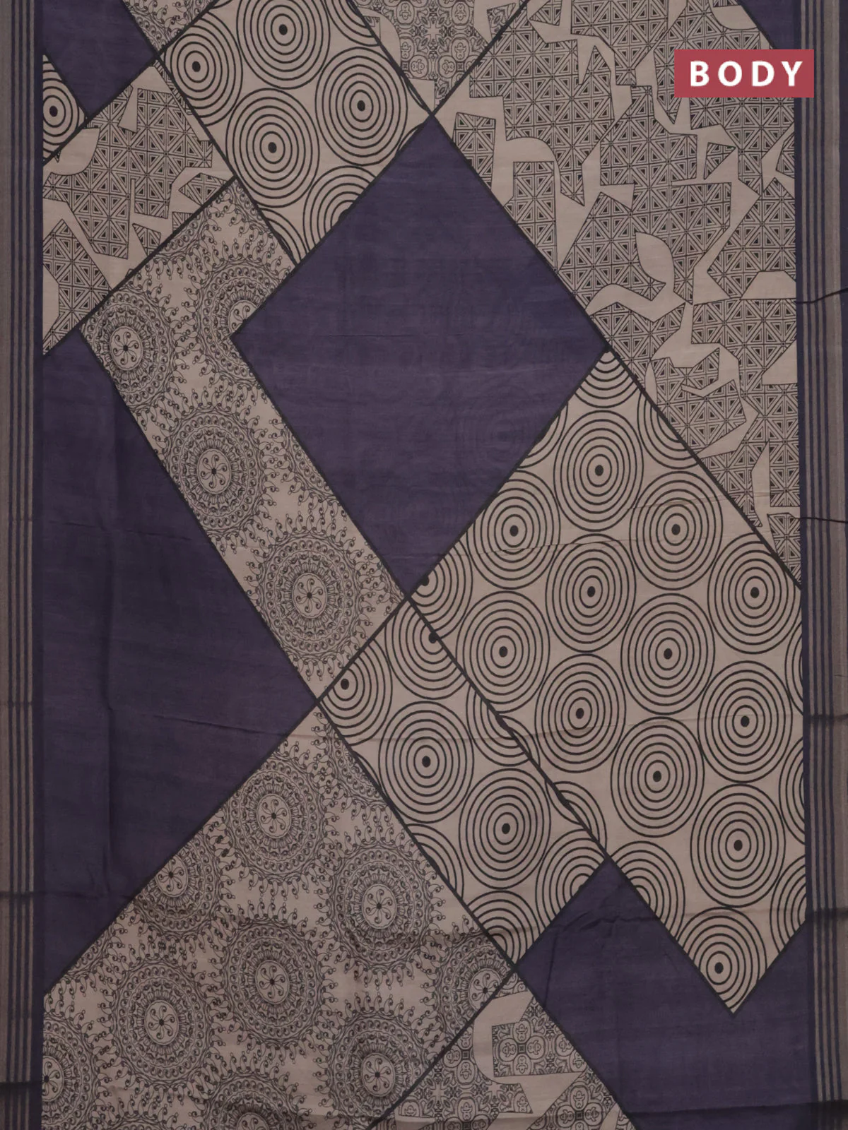 Semi tussar saree beige and jamun shade with allover geometric prints and zari woven border - Image 2