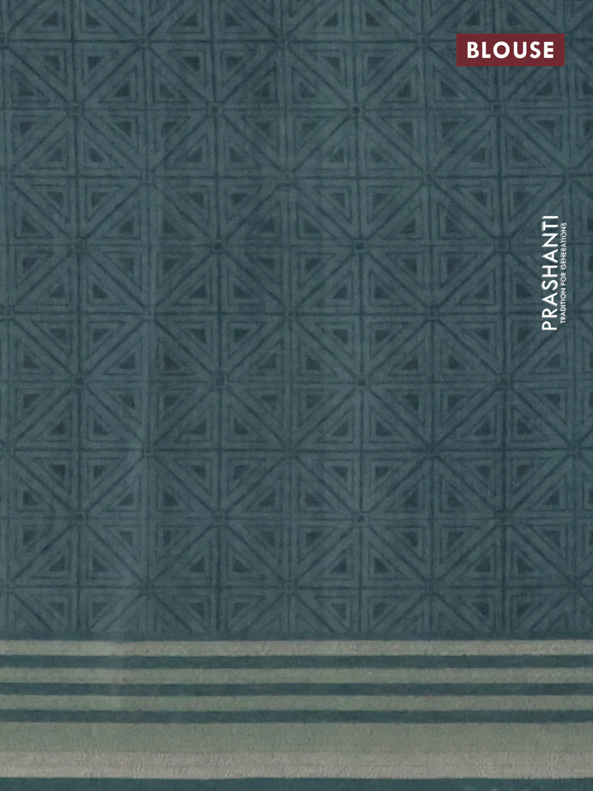 Semi tussar saree beige and teal green with allover geometric prints and zari woven border - Image 4