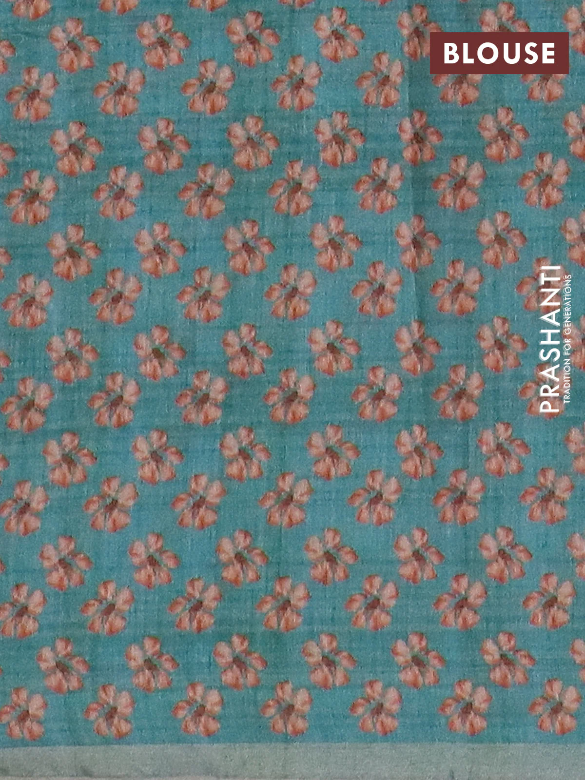 Semi tussar saree beige maroon and teal green with floral prints and small zari woven border - Image 4