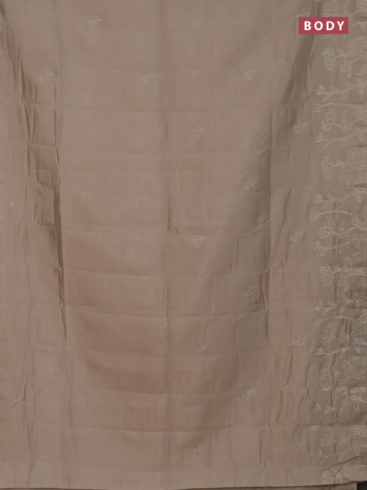 Semi tussar saree beige with floral embroidery work and applique work border - Image 2