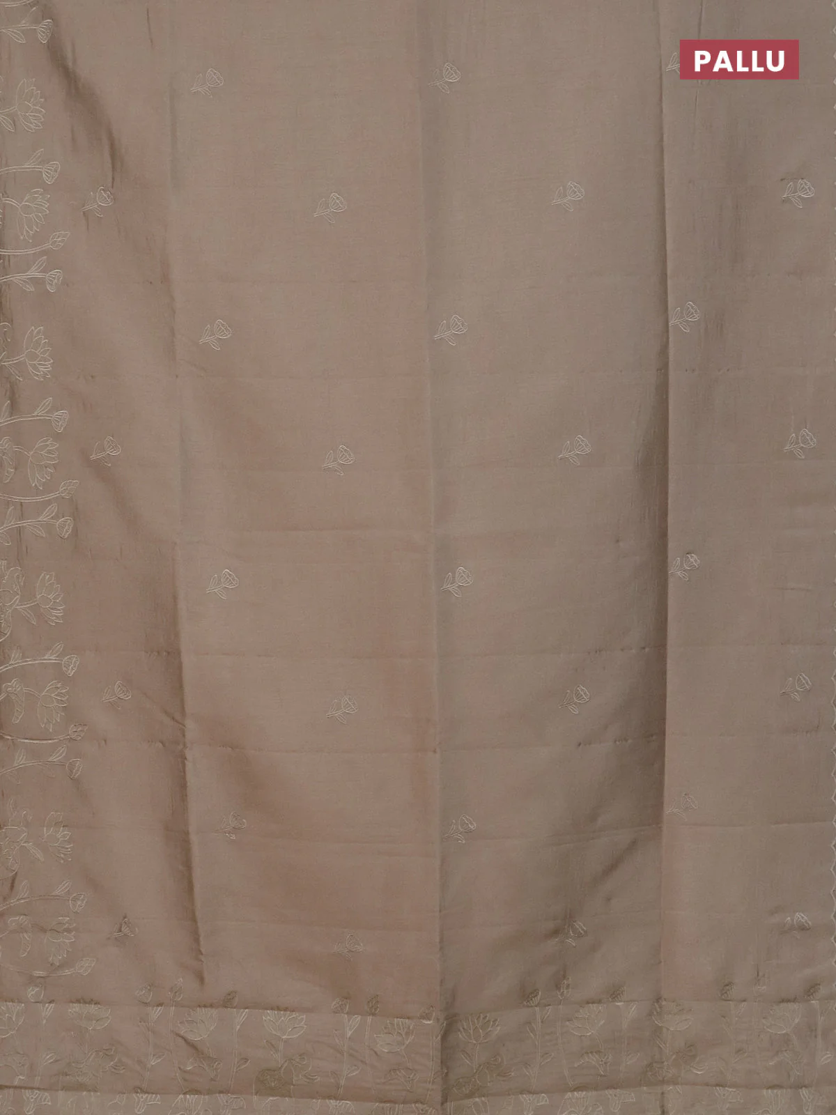 Semi tussar saree beige with floral embroidery work and applique work border - Image 3
