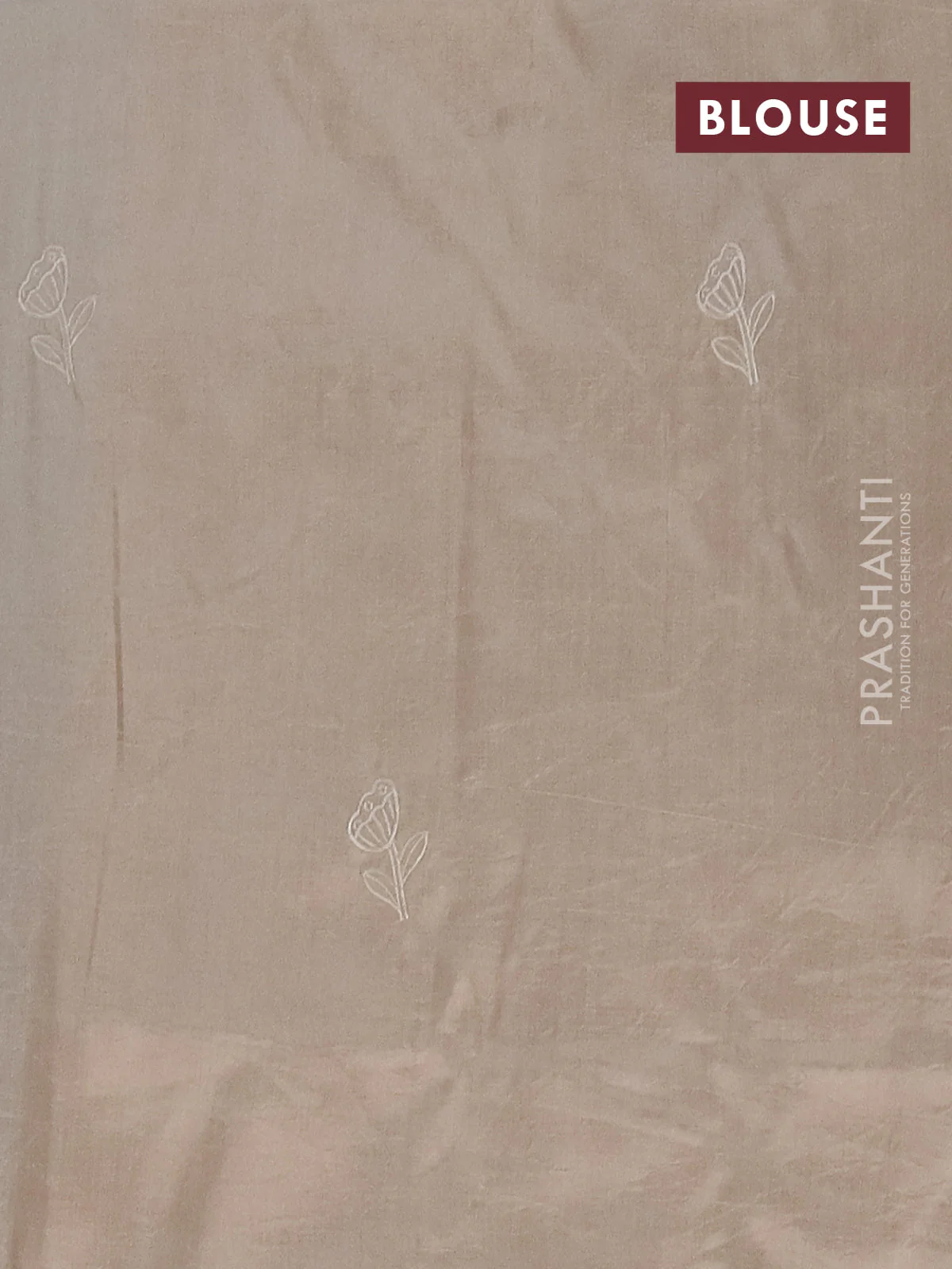 Semi tussar saree beige with floral embroidery work and applique work border - Image 4