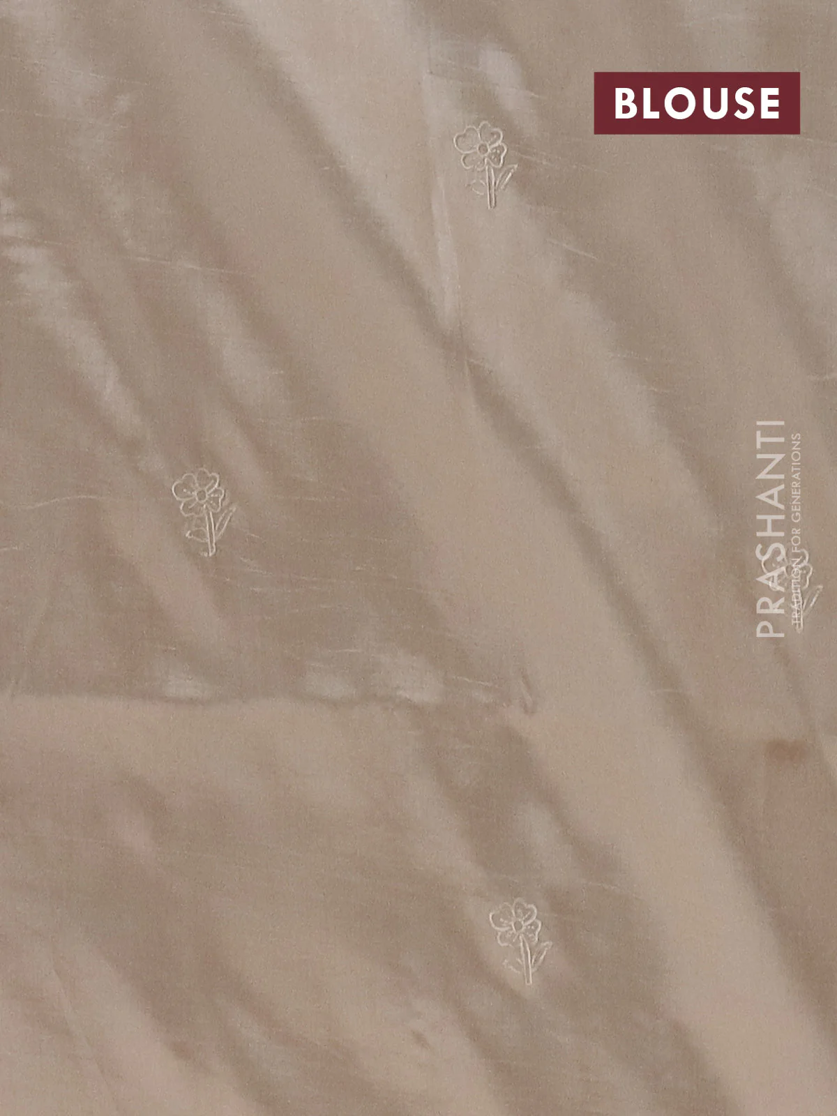 Semi tussar saree beige with floral embroidery work and applique work border - Image 4