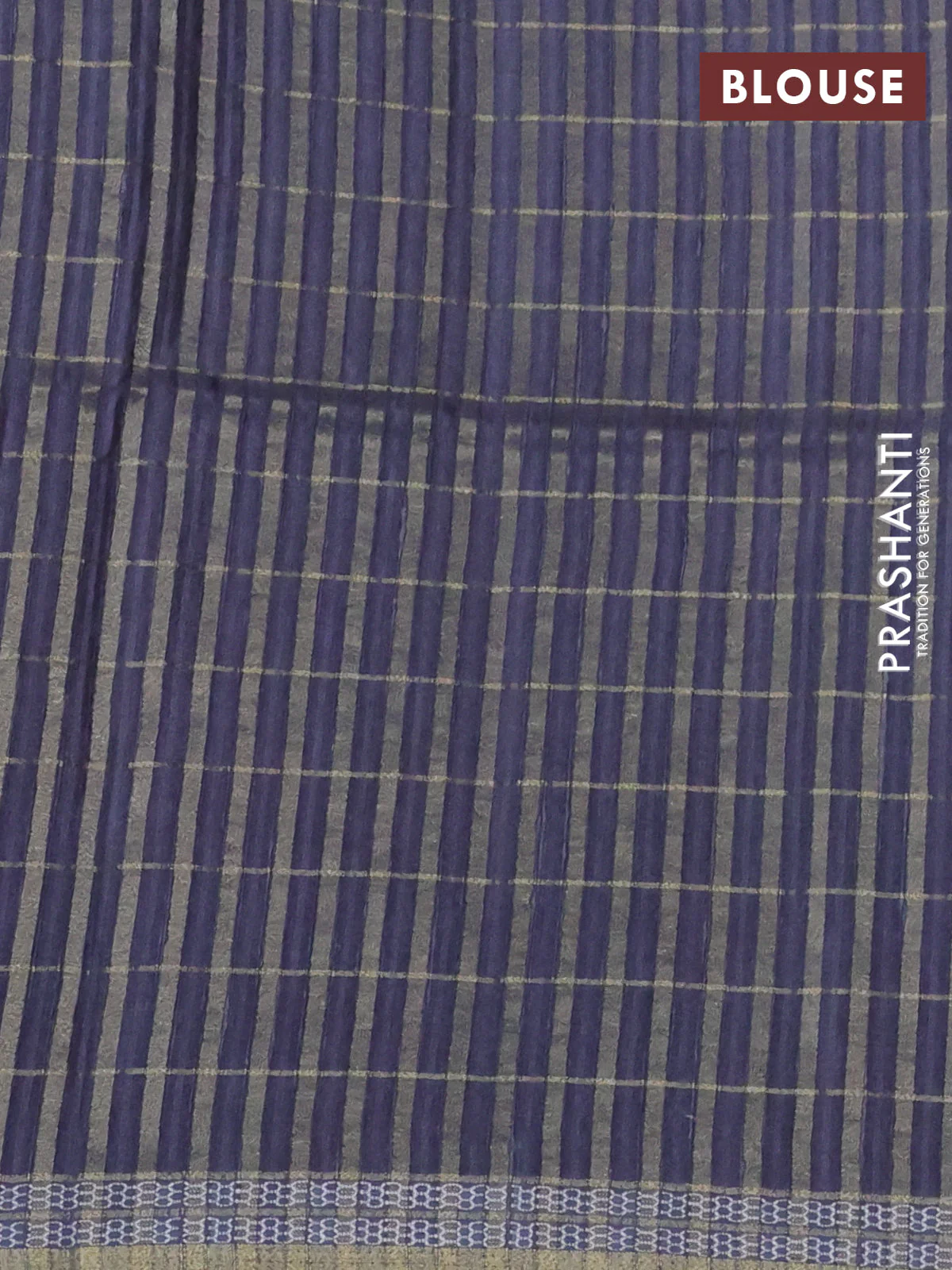 Semi tussar saree black and grey with allover zari checks & digital prints and zari woven border - Image 3