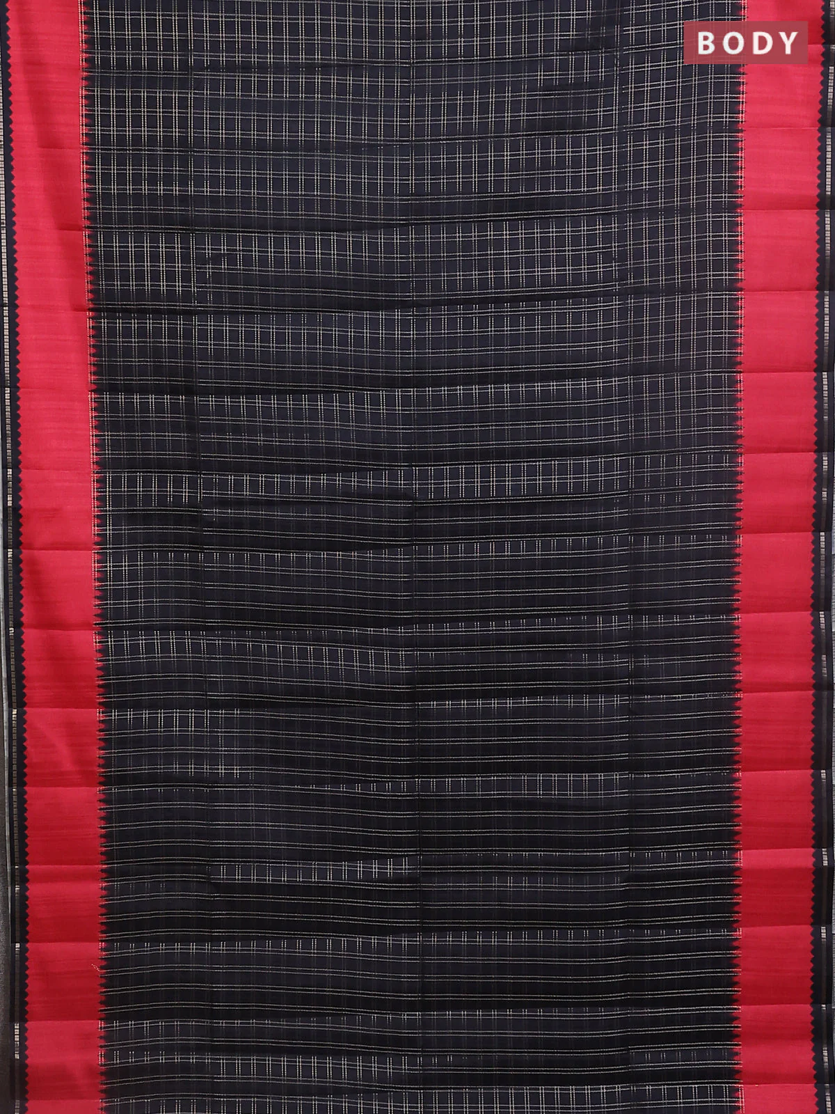 Semi tussar saree black and red with allover zari checked pattern and rettapet zari woven border - Image 2