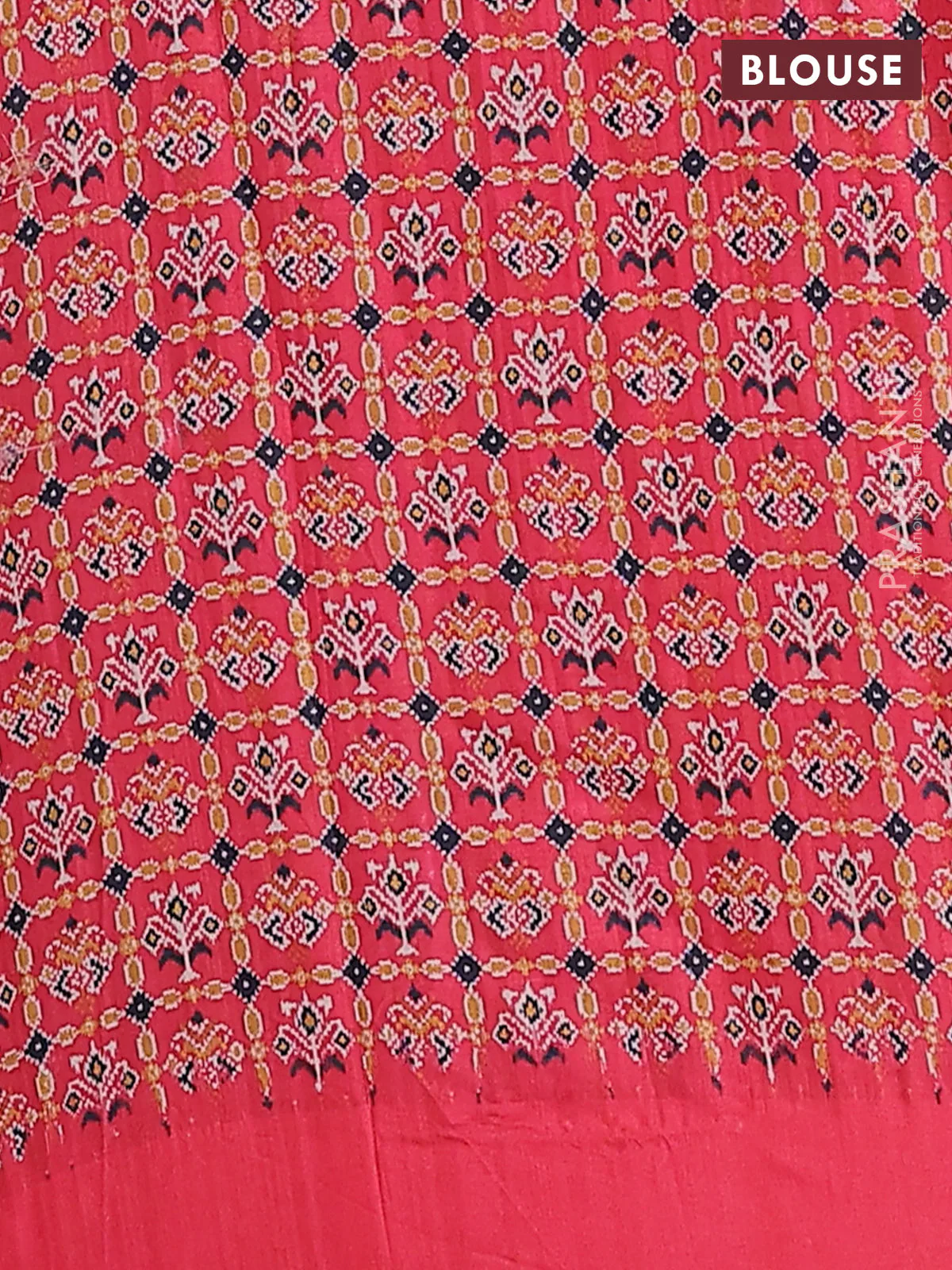 Semi tussar saree black and red with allover zari checked pattern and rettapet zari woven border - Image 4