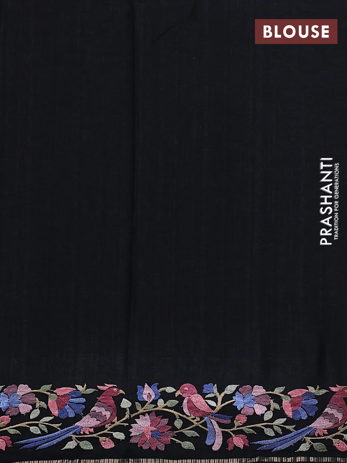 Semi tussar saree black with allover zari checked pattern and embroidery border - Image 3