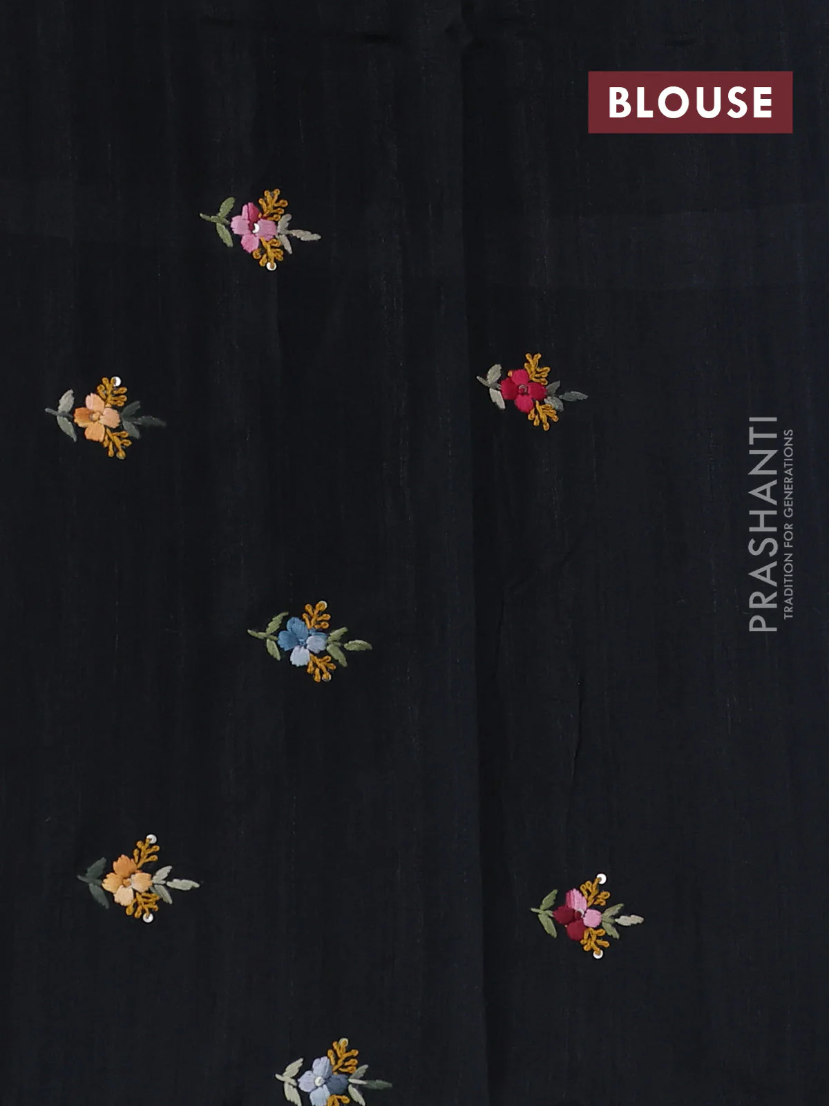 Semi tussar saree black with embroided buttas and embroidery pallu - Image 3
