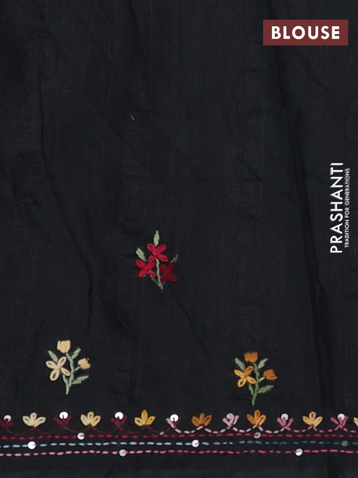 Semi tussar saree black with embroided buttas and embroidery pallu - Image 3