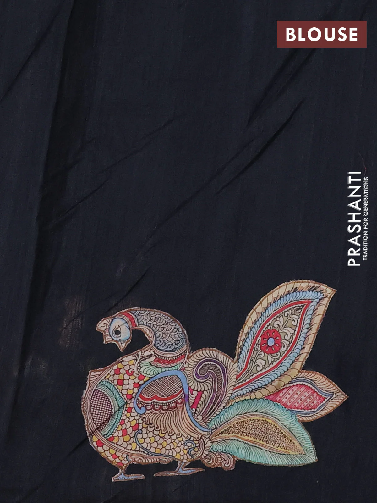 Semi tussar saree black with kalamkari applique work - Image 3