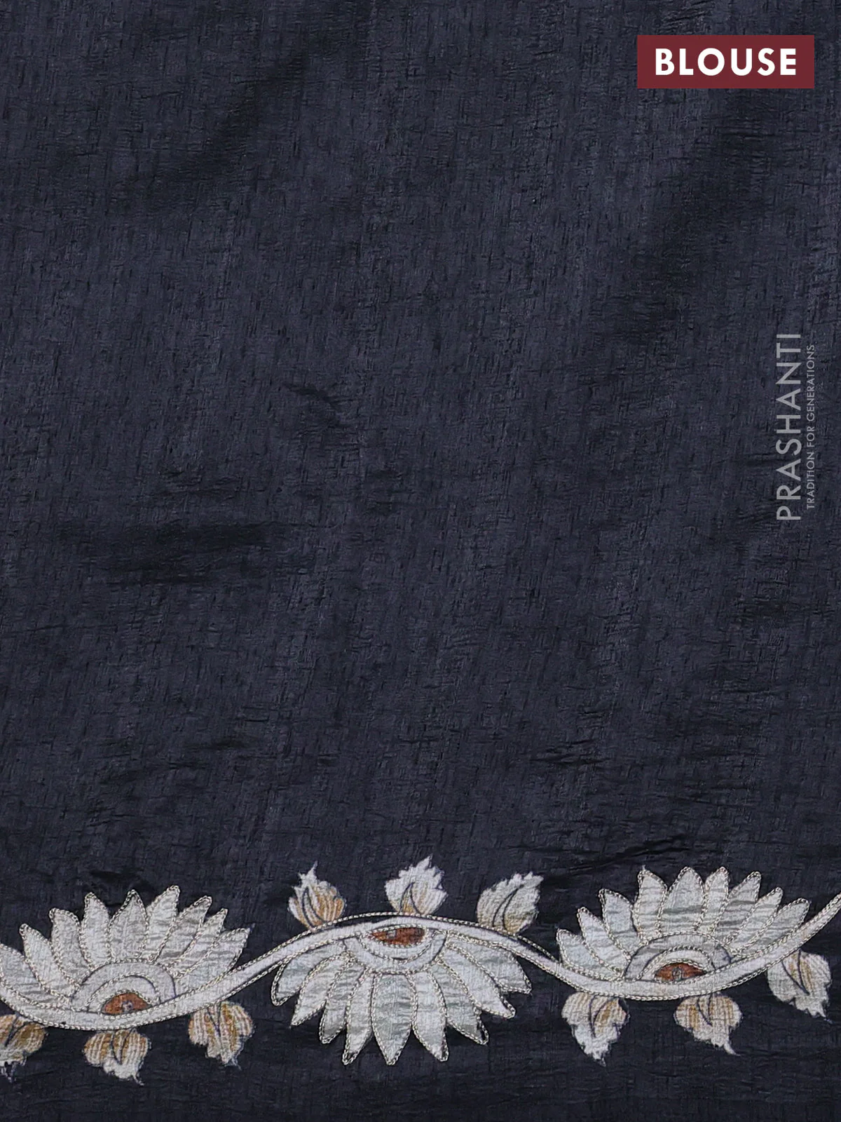 Semi tussar saree black with plain body and embroidered pallu - Image 6